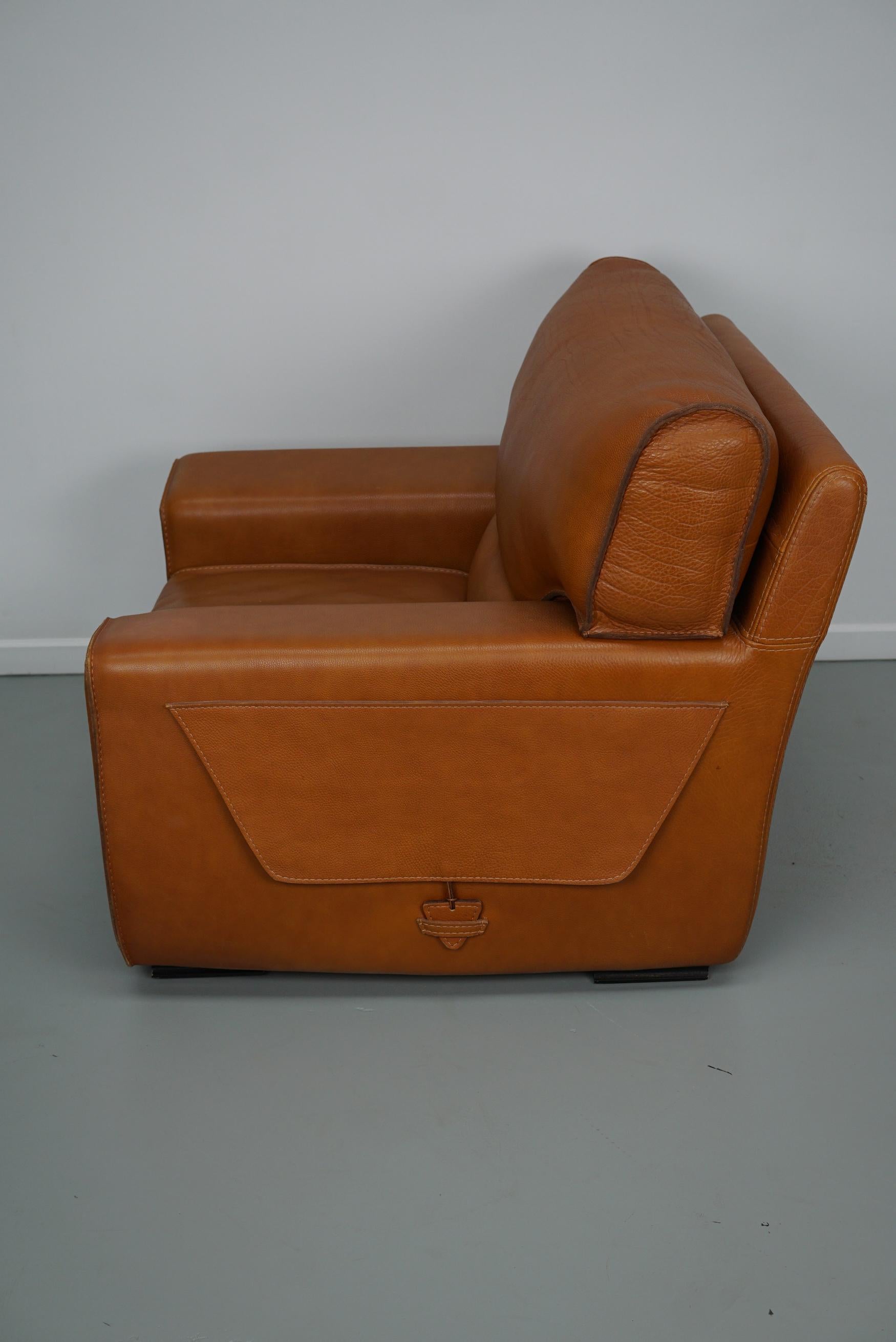 Roche Bobois Club Chair In Tan / Cognac Neck Leather – France, circa 1980 For Sale 3