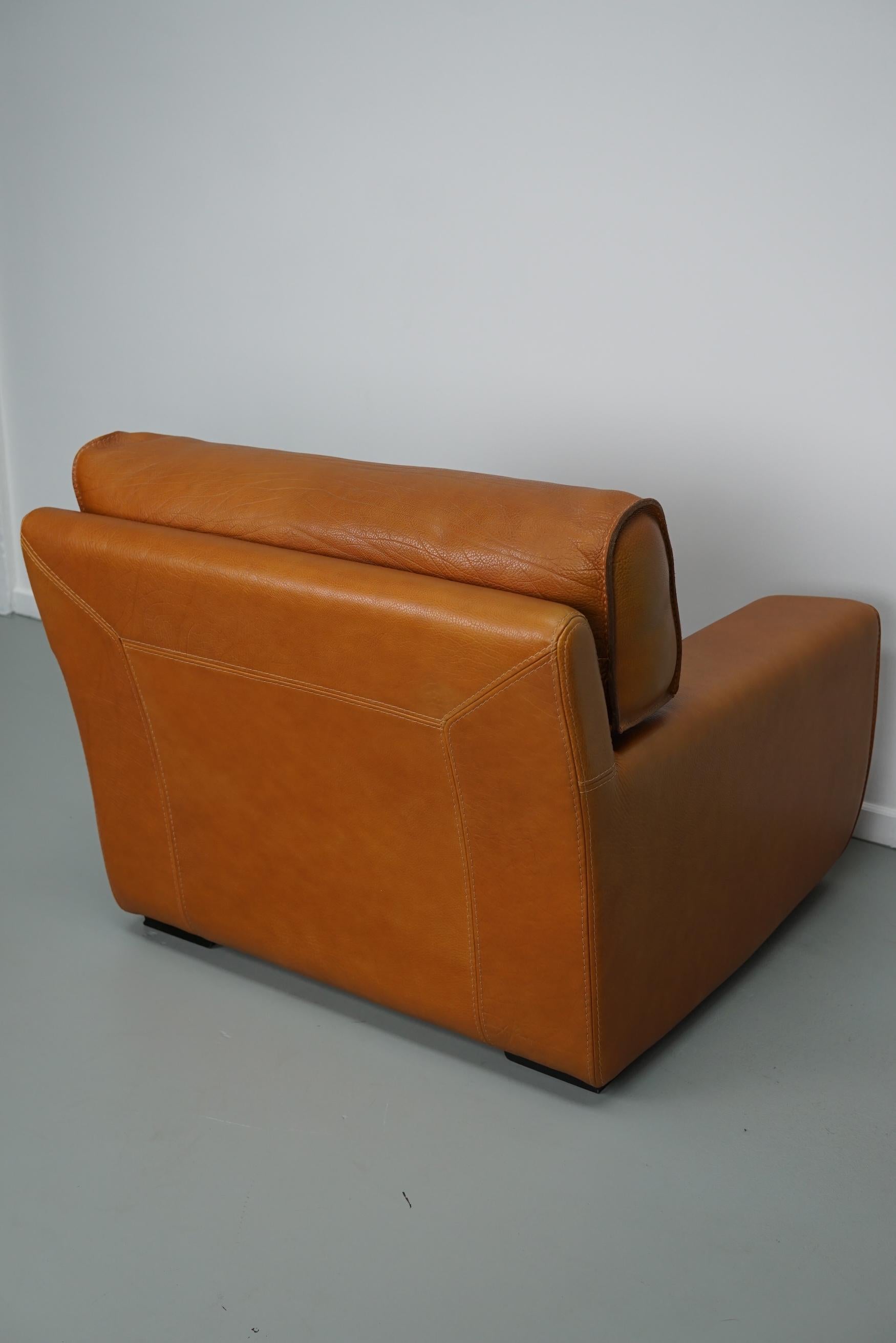 Roche Bobois Club Chair In Tan / Cognac Neck Leather – France, circa 1980 For Sale 6