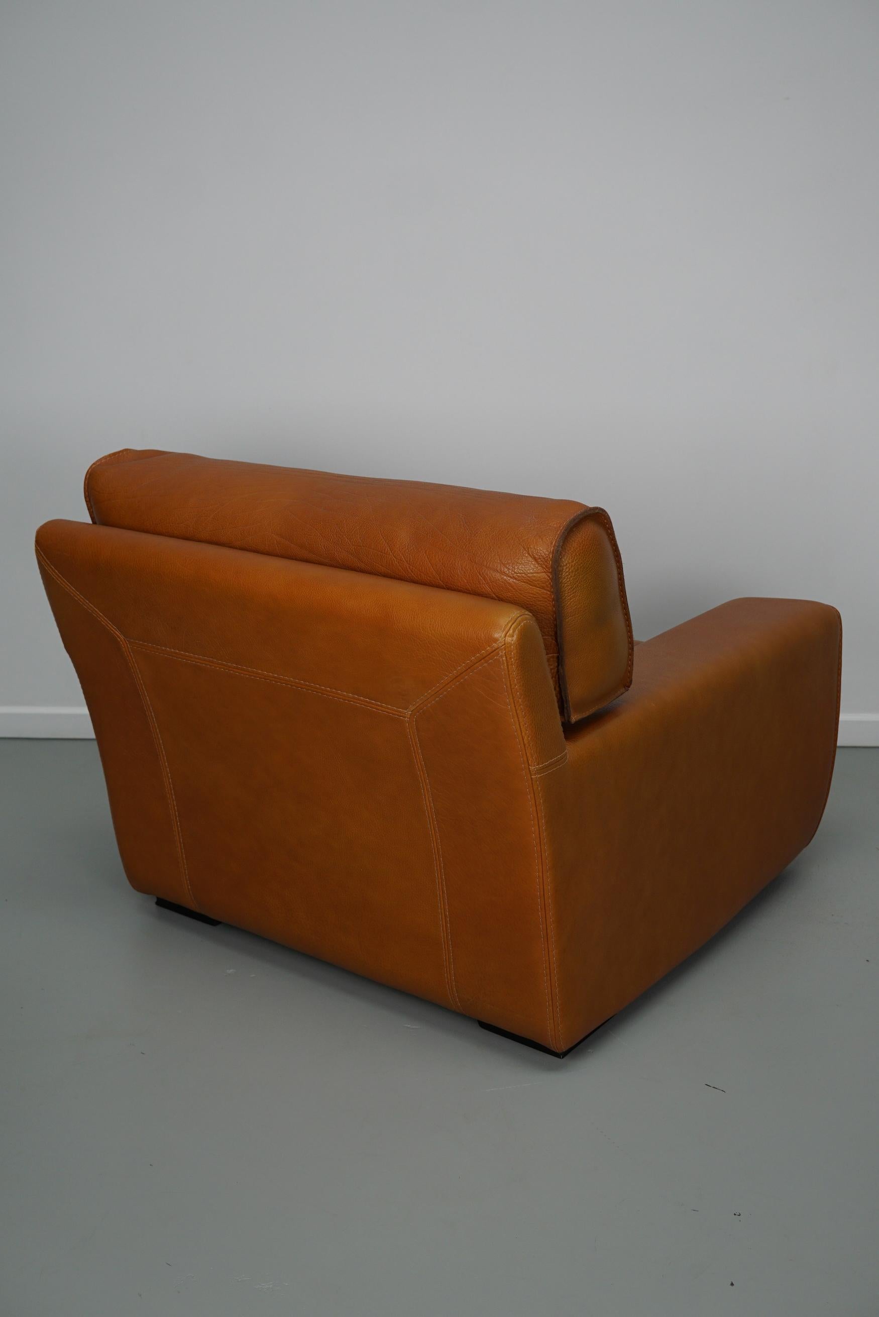 Roche Bobois Club Chair In Tan / Cognac Neck Leather – France, circa 1980 For Sale 7