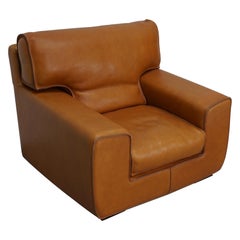 Fauteuil club Roche Bobois en cuir de cou Tan / Cognac - France, circa 1980
