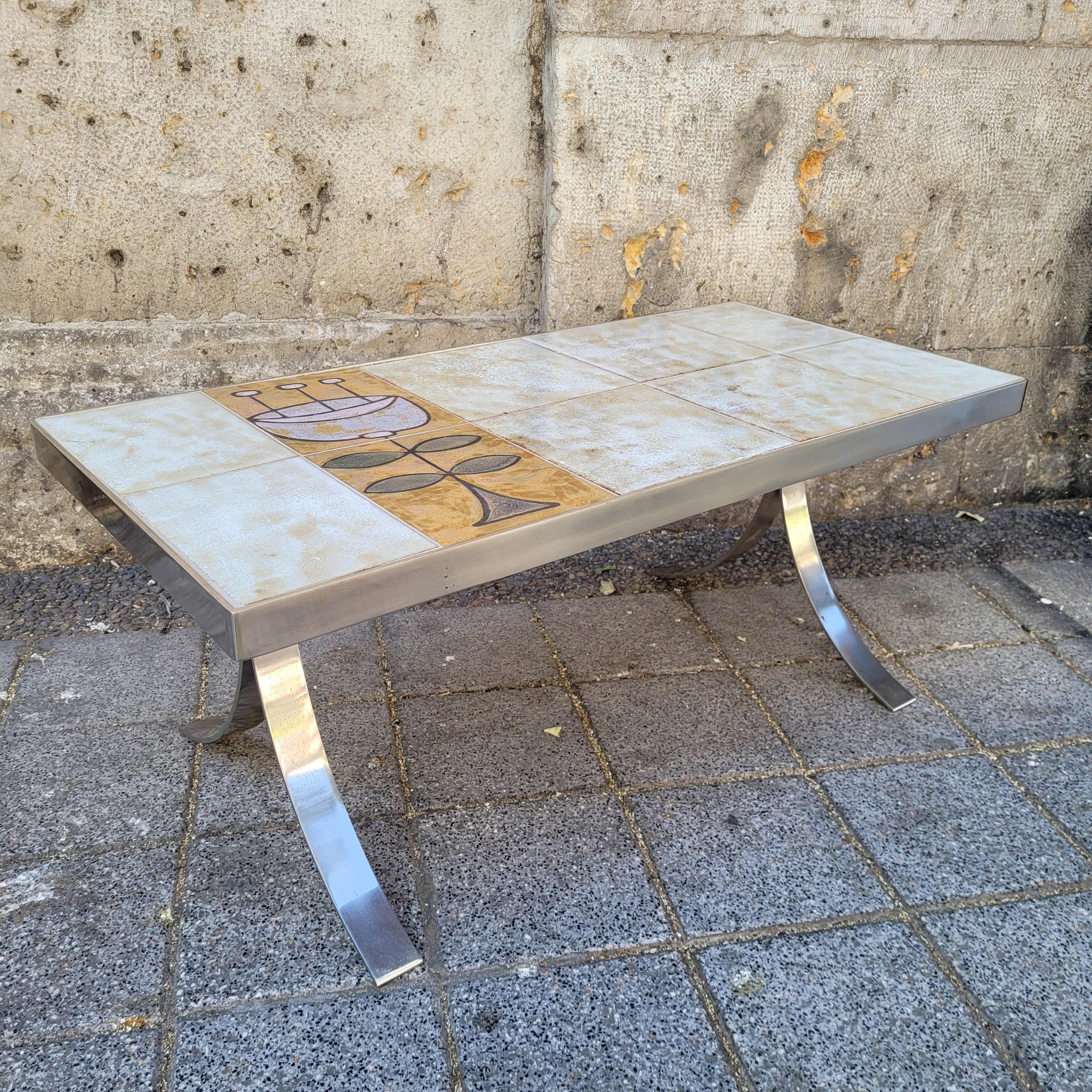 Roche Bobois Coffee table France, Jean Gregorieff , ceramic and chrome steel For Sale 6