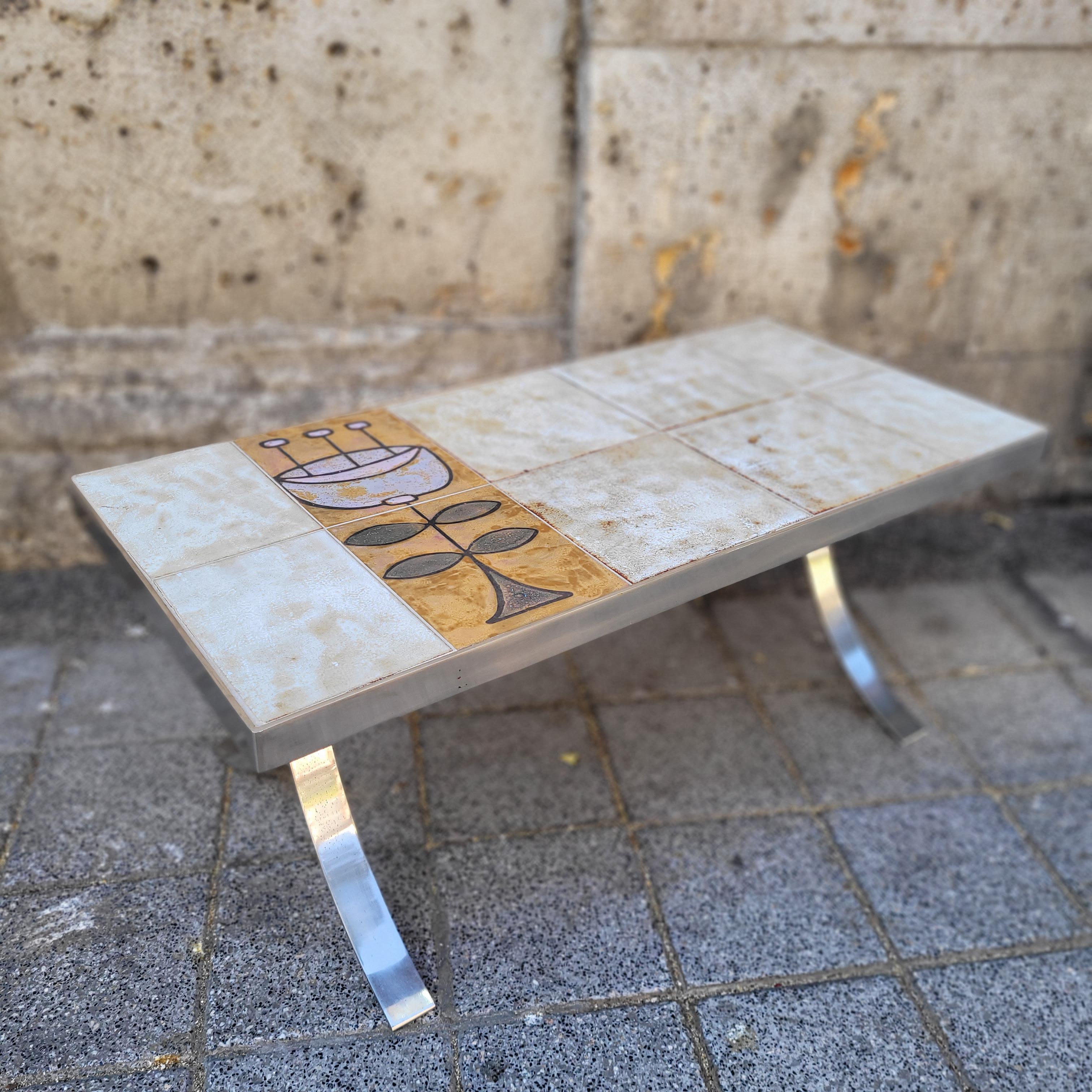 Roche Bobois Coffee table France, Jean Gregorieff , ceramic and chrome steel For Sale 7