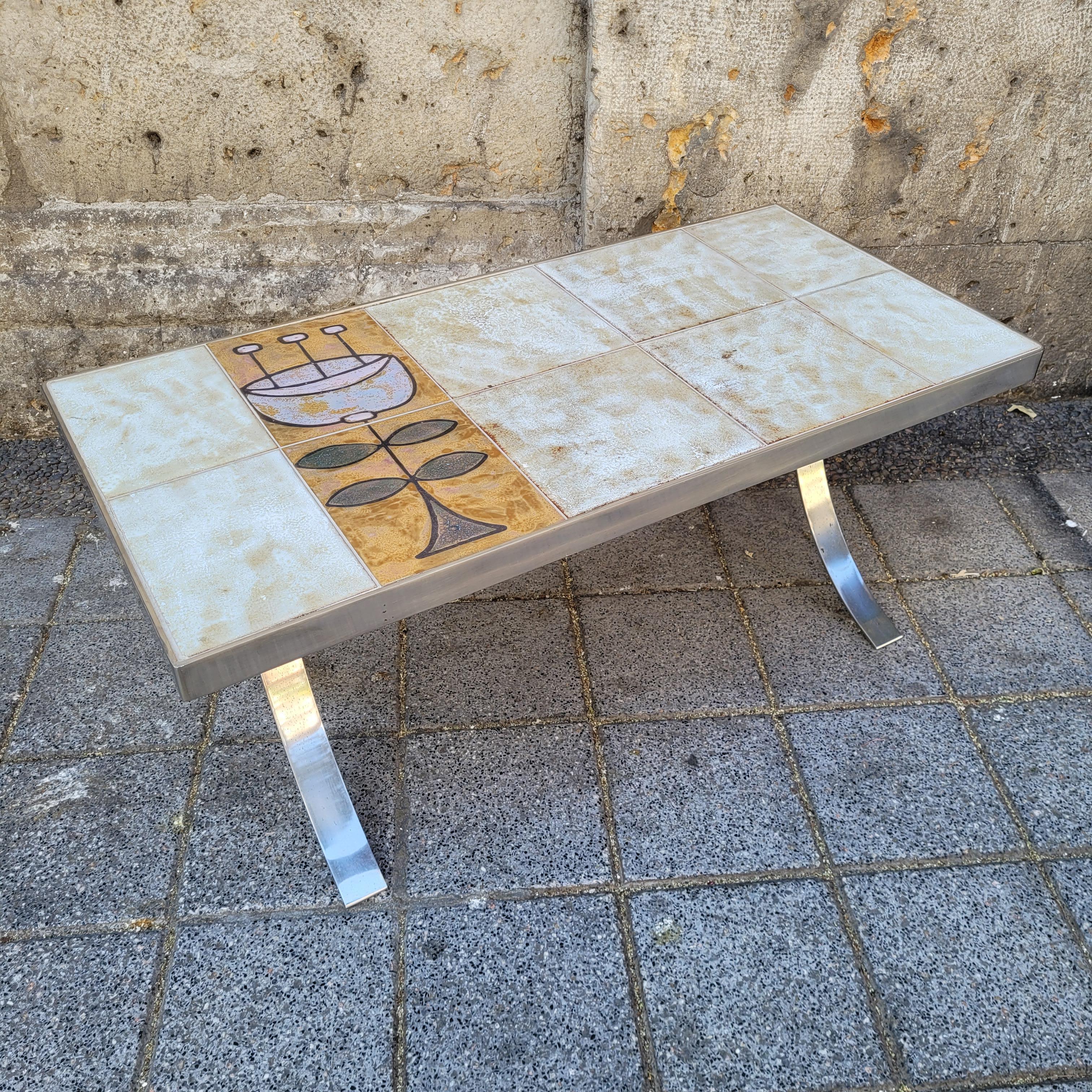 Roche Bobois Coffee table France, Jean Gregorieff , ceramic and chrome steel For Sale 8