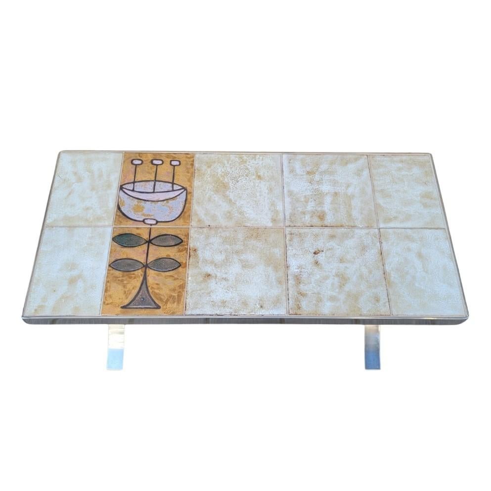 Mid-Century Modern Roche Bobois Coffee table France, Jean Gregorieff , ceramic and chrome steel For Sale