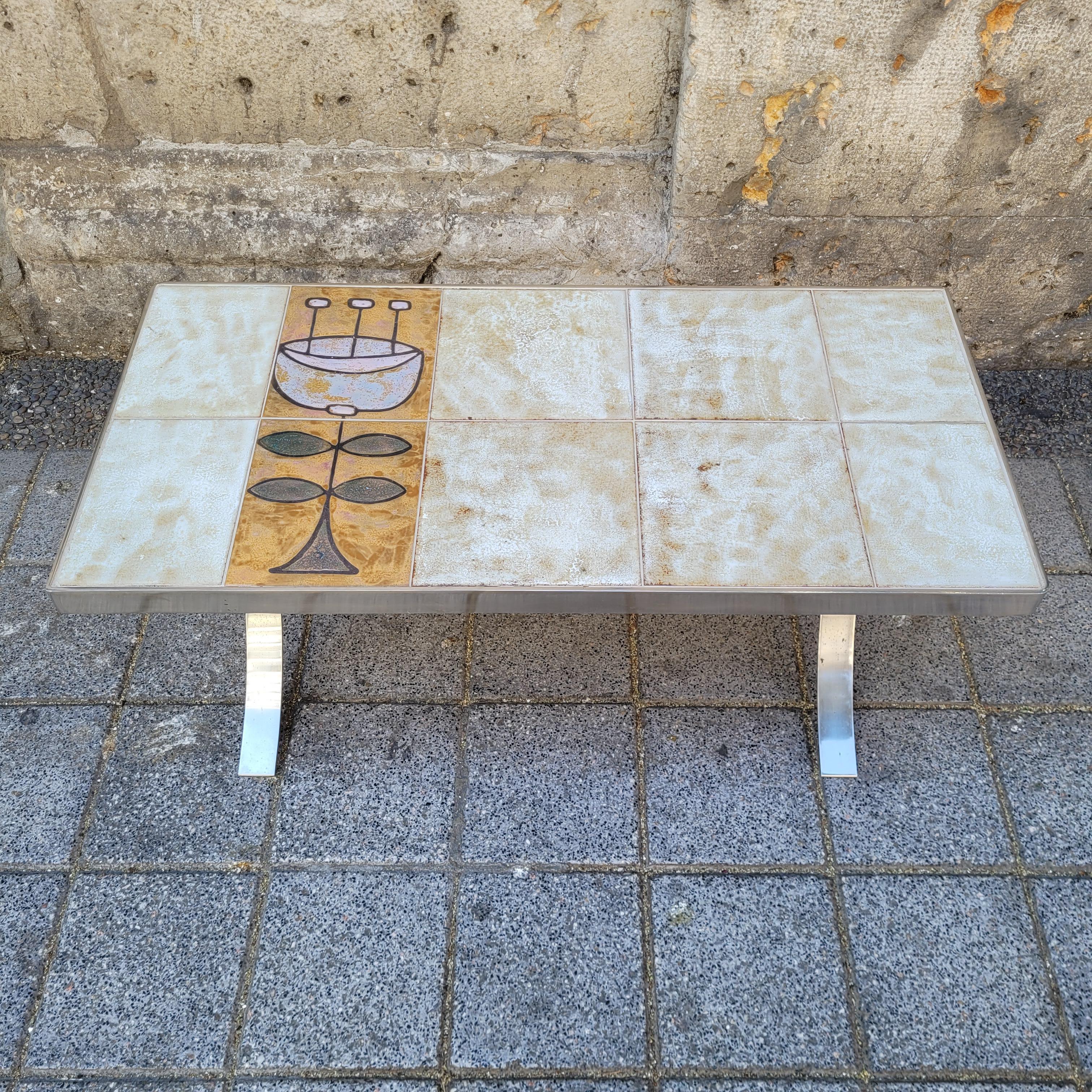Hand-Crafted Roche Bobois Coffee table France, Jean Gregorieff , ceramic and chrome steel For Sale