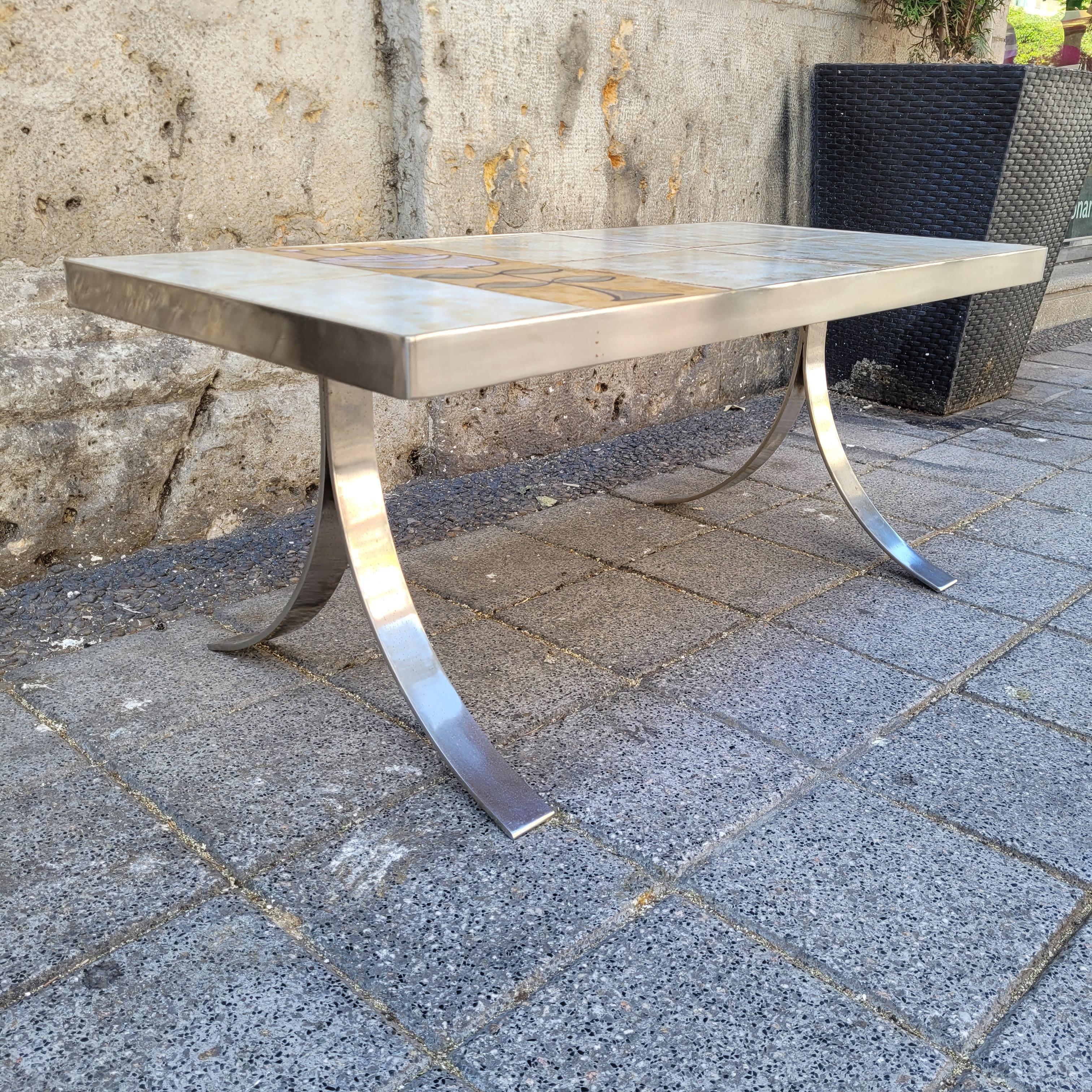Ceramic Roche Bobois Coffee table France, Jean Gregorieff , ceramic and chrome steel For Sale