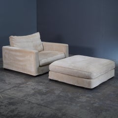 Roche Bobois Cream Cord Armchair and Footstool