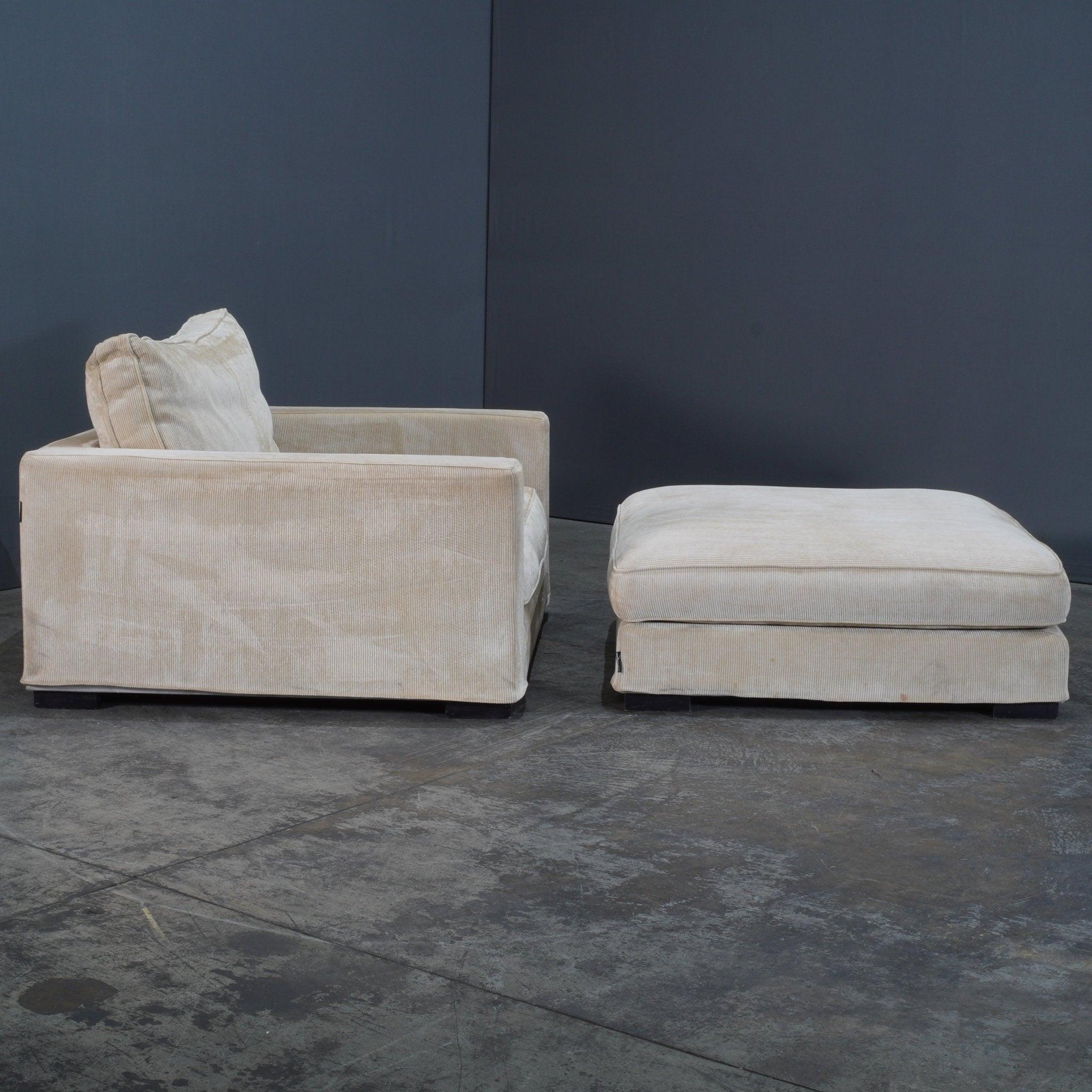 Roche Bobois Cremefarbener Cord-Sessel und Fußhocker im Zustand „Gut“ im Angebot in Basildon, London
