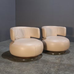 Roche Bobois Cream Leather Curl Swivel Armchair - Only One Available