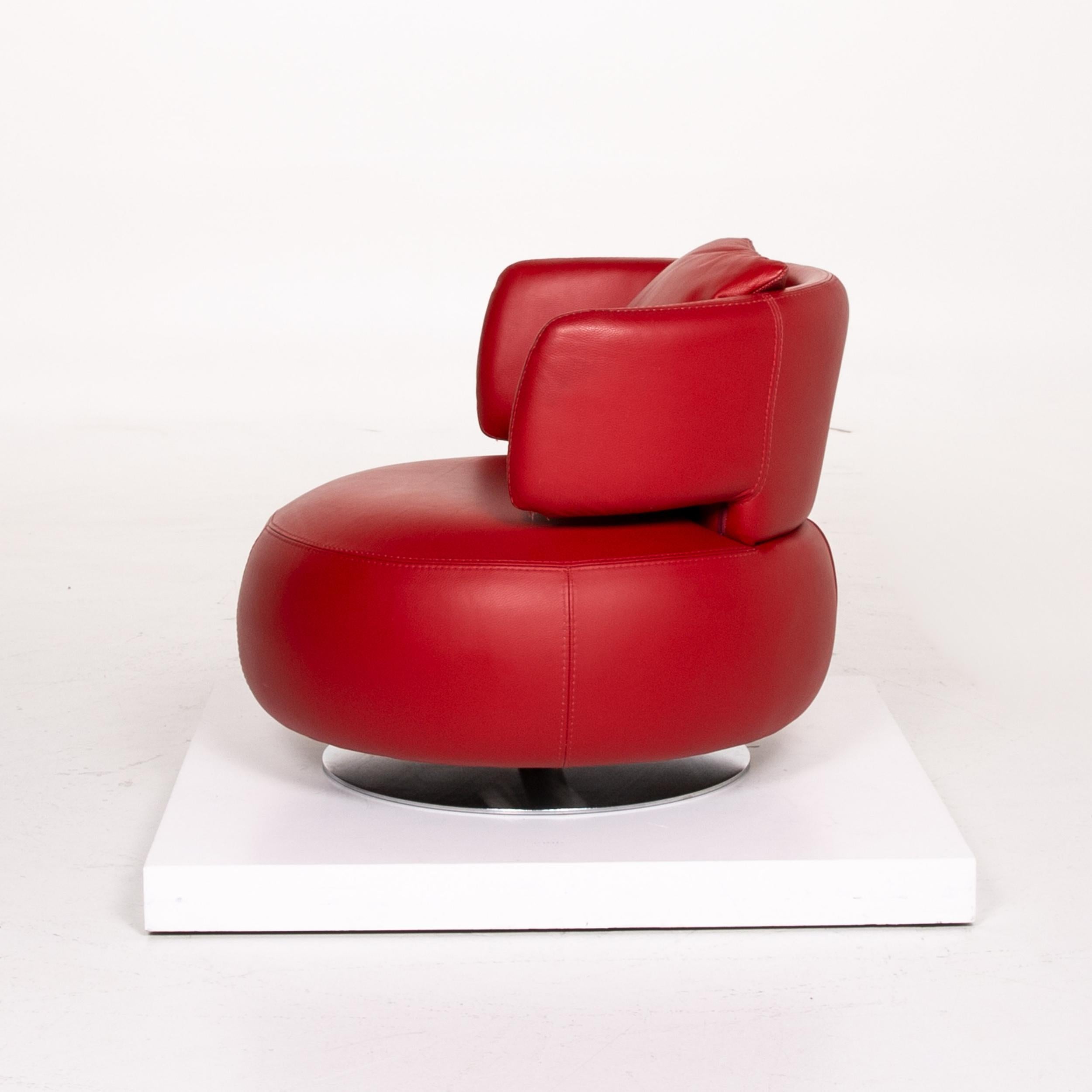 Roche Bobois Curl Leather Armchair Red Swivel 4