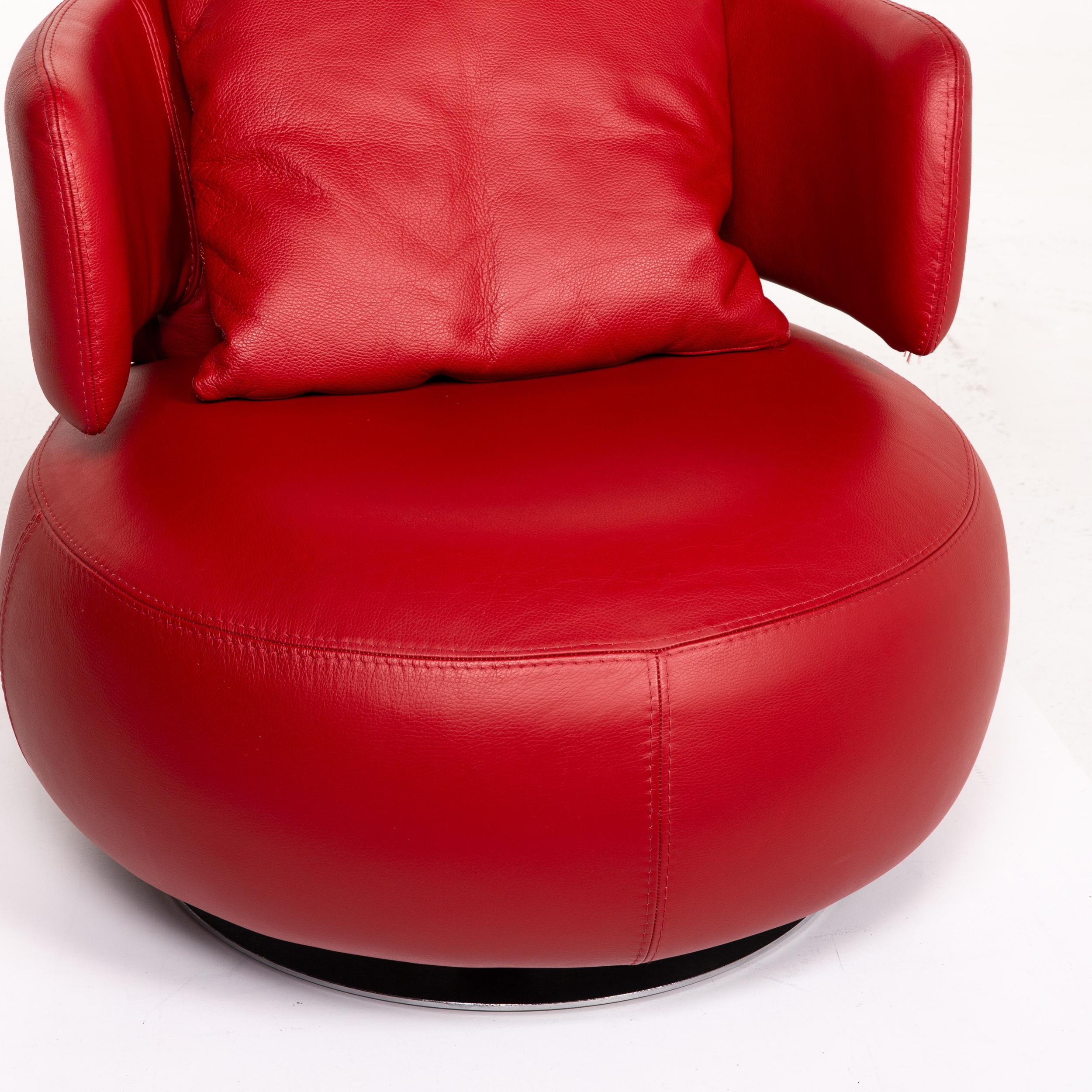 Modern Roche Bobois Curl Leather Armchair Red Swivel