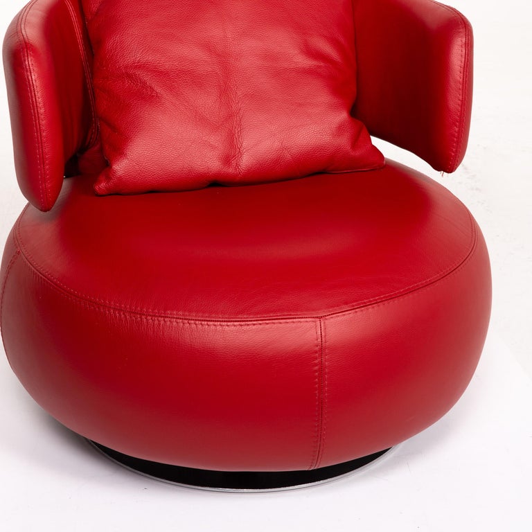 Roche Bobois Curl Leather Armchair Red Swivel For Sale at ...