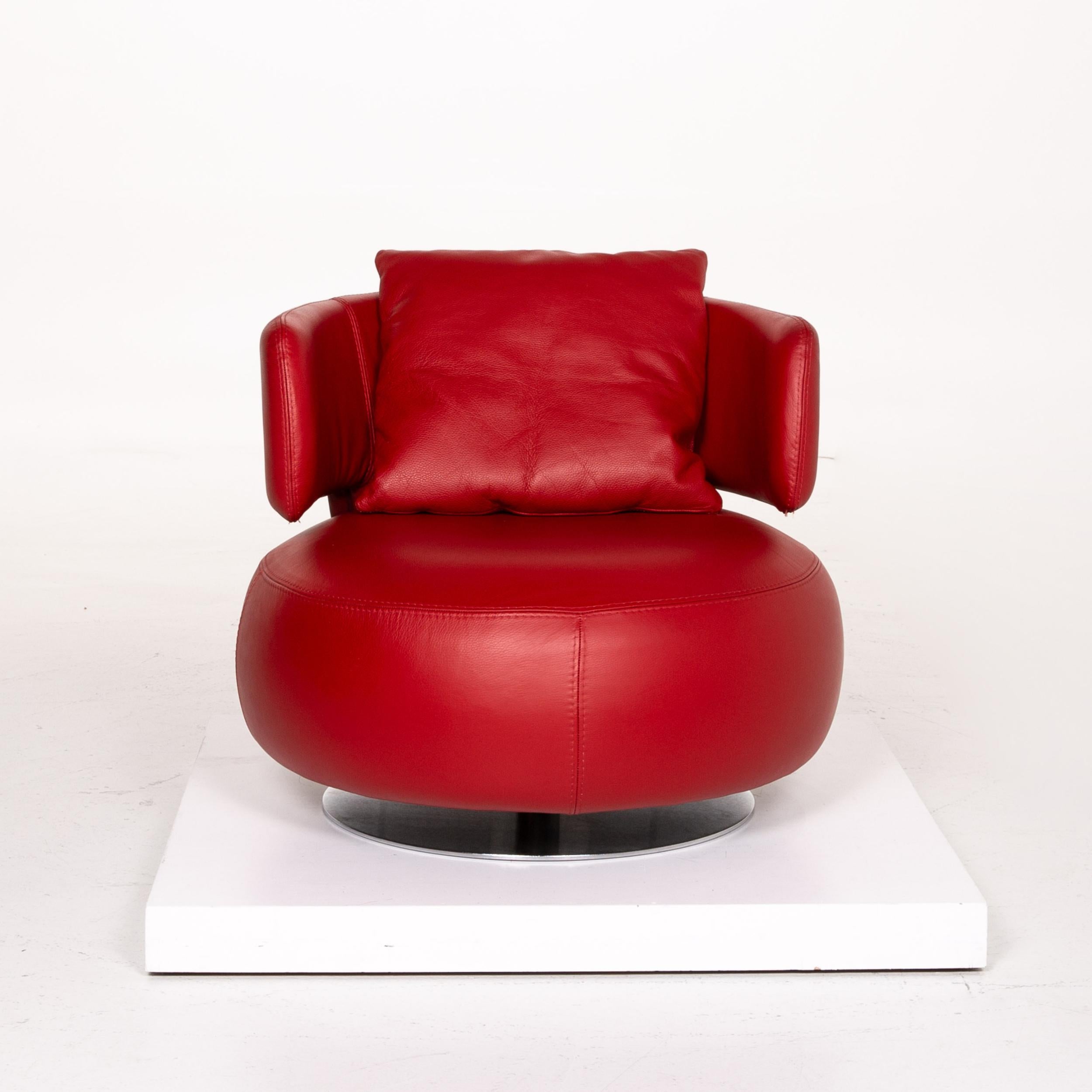 Contemporary Roche Bobois Curl Leather Armchair Red Swivel