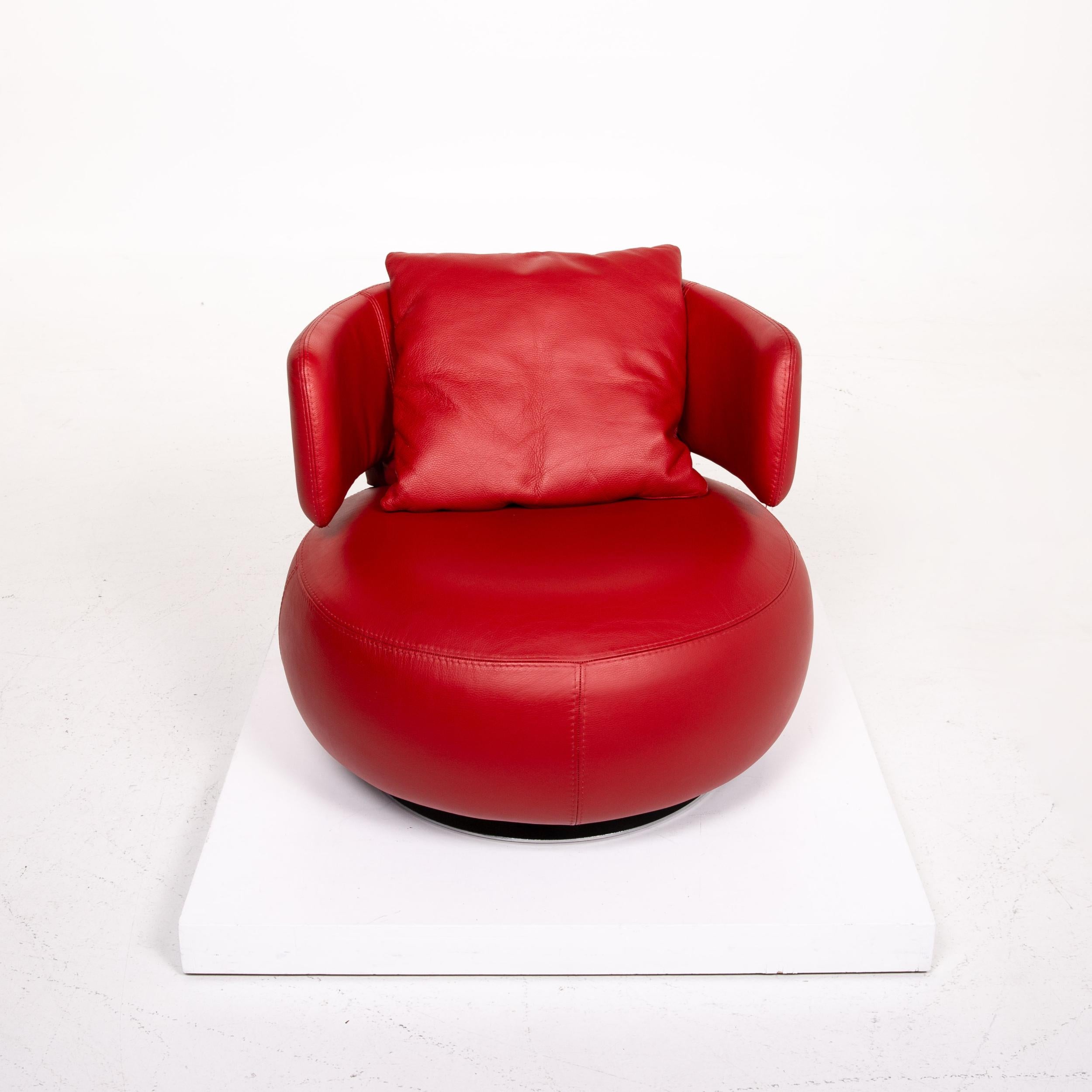 Roche Bobois Curl Leather Armchair Red Swivel 1
