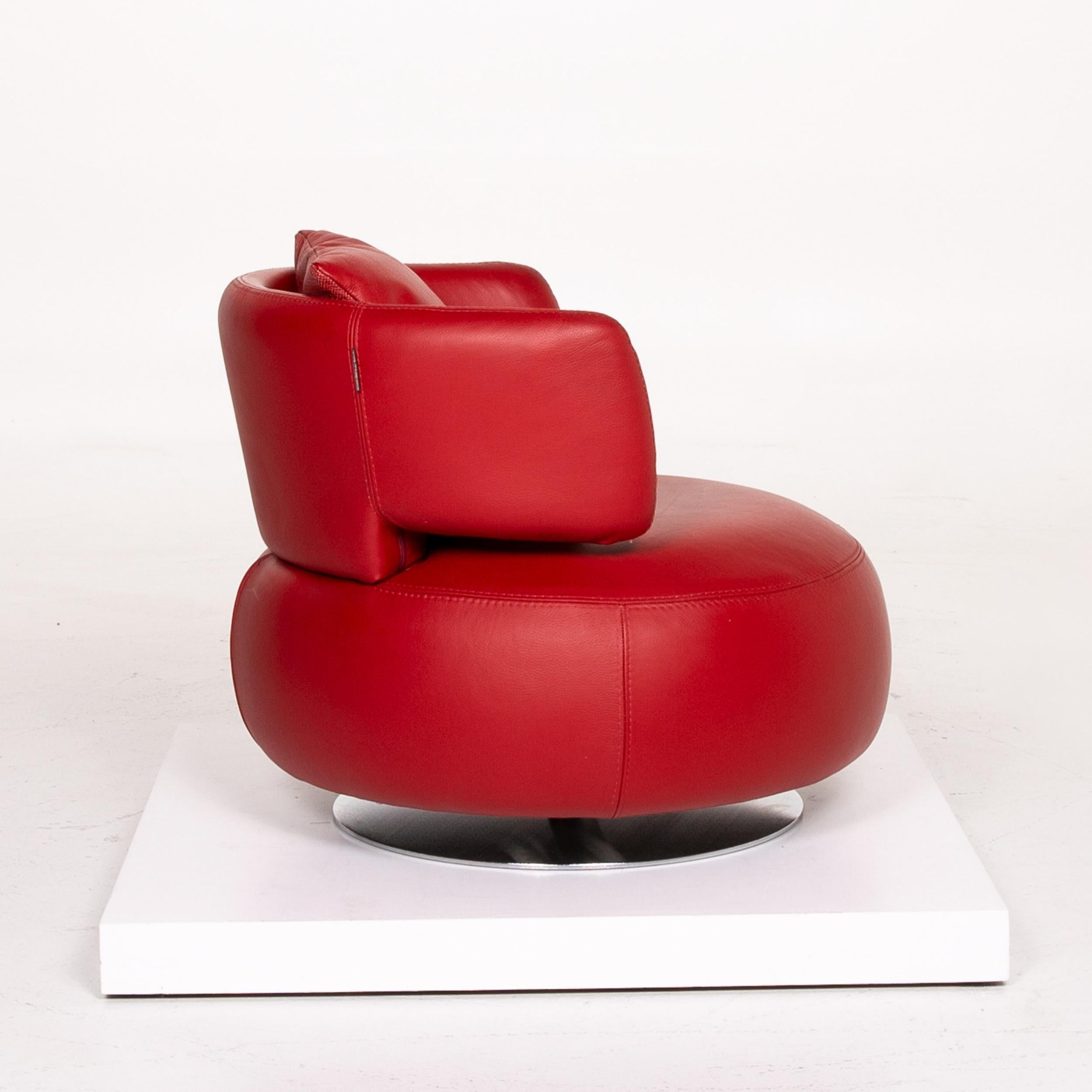 Roche Bobois Curl Leather Armchair Red Swivel 2