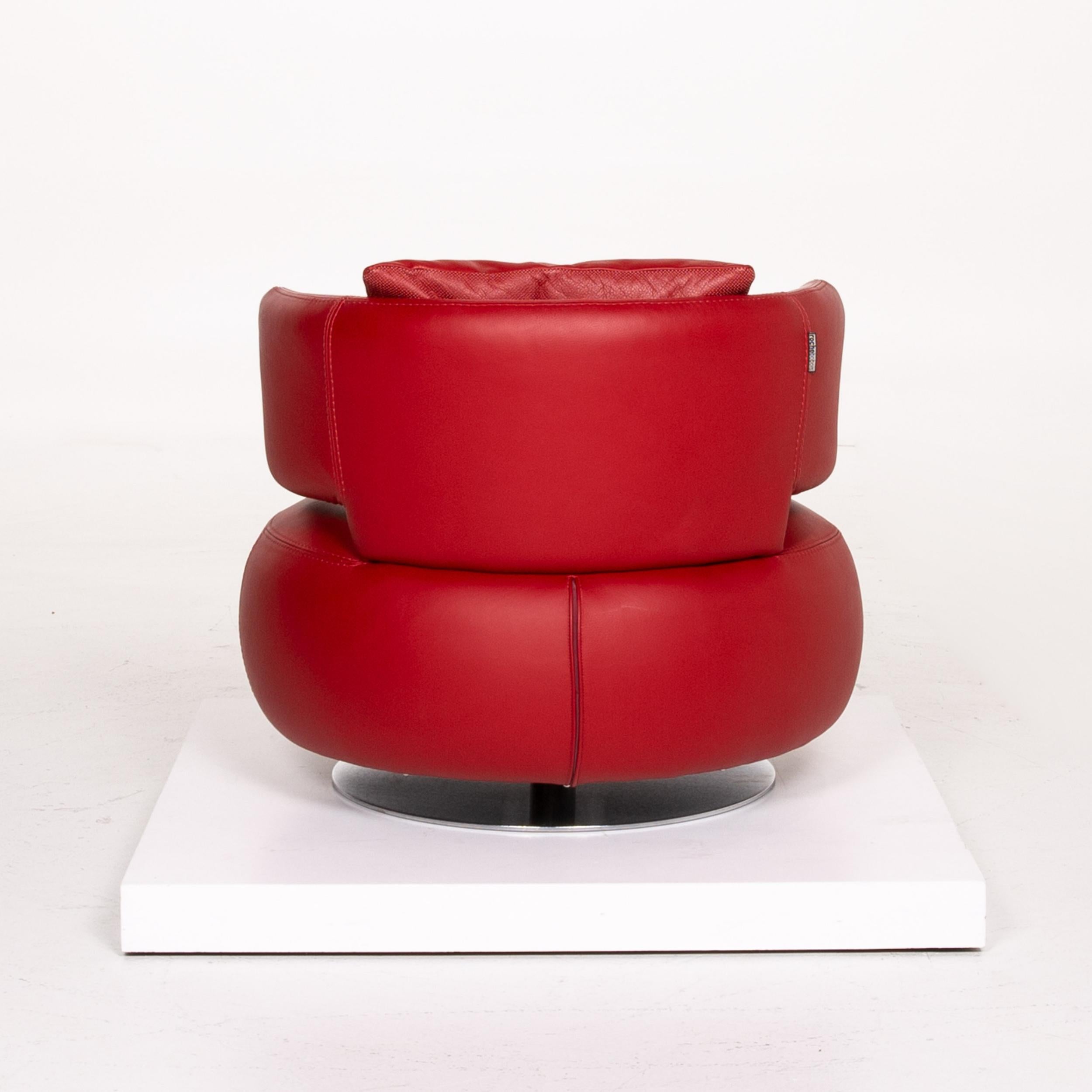 Roche Bobois Curl Leather Armchair Red Swivel 3