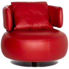 Roche Bobois Curl Leather Armchair Red Swivel