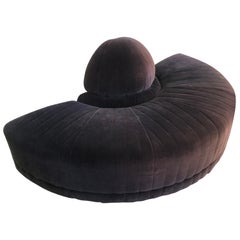Roche Bobois Dark Blue Velvet Half Circle Banquette Pouf