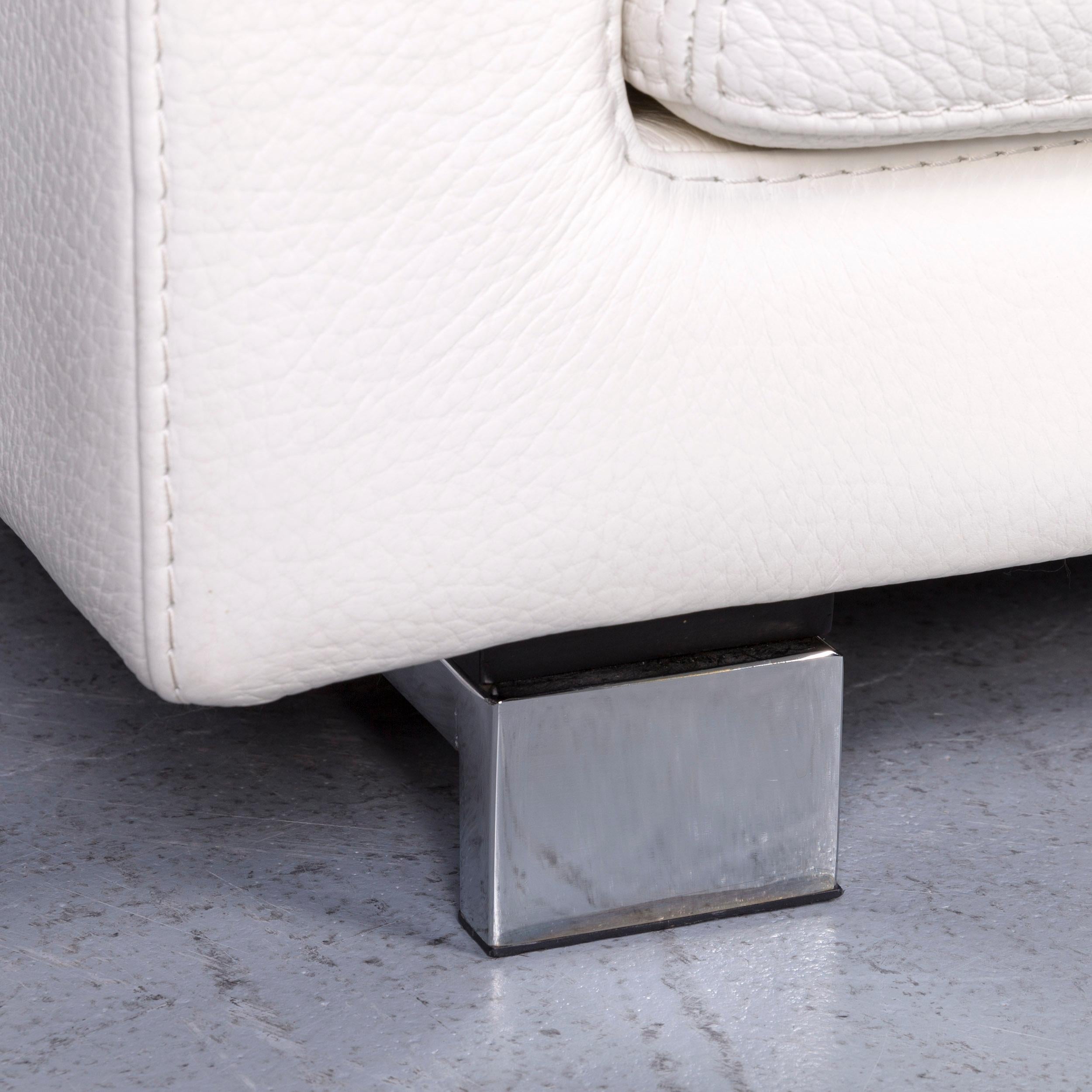 French Roche Bobois Designer Leather Sofa White Three-Seat Couch