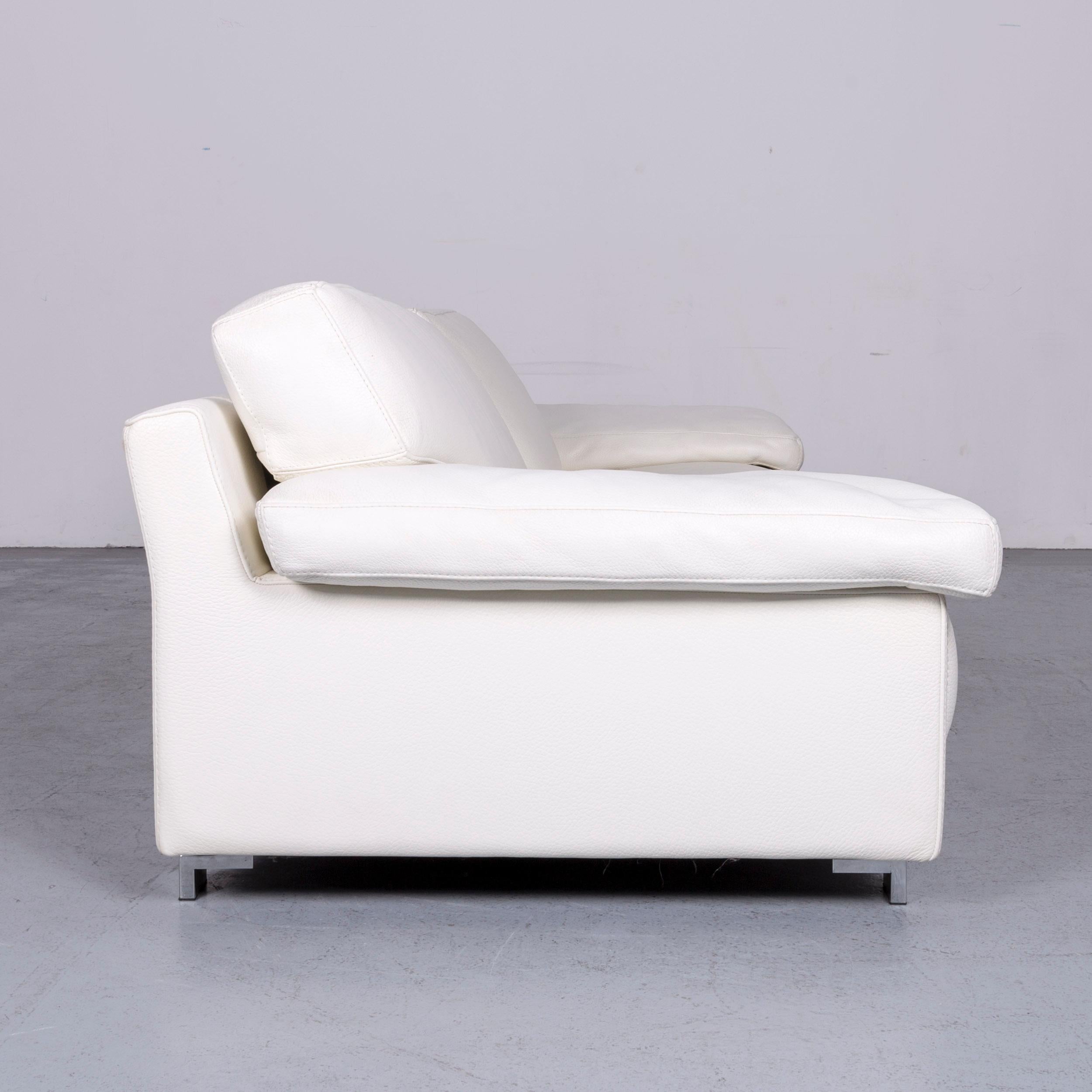 French Roche Bobois Designer Leather Sofa White Three-Seat Couch