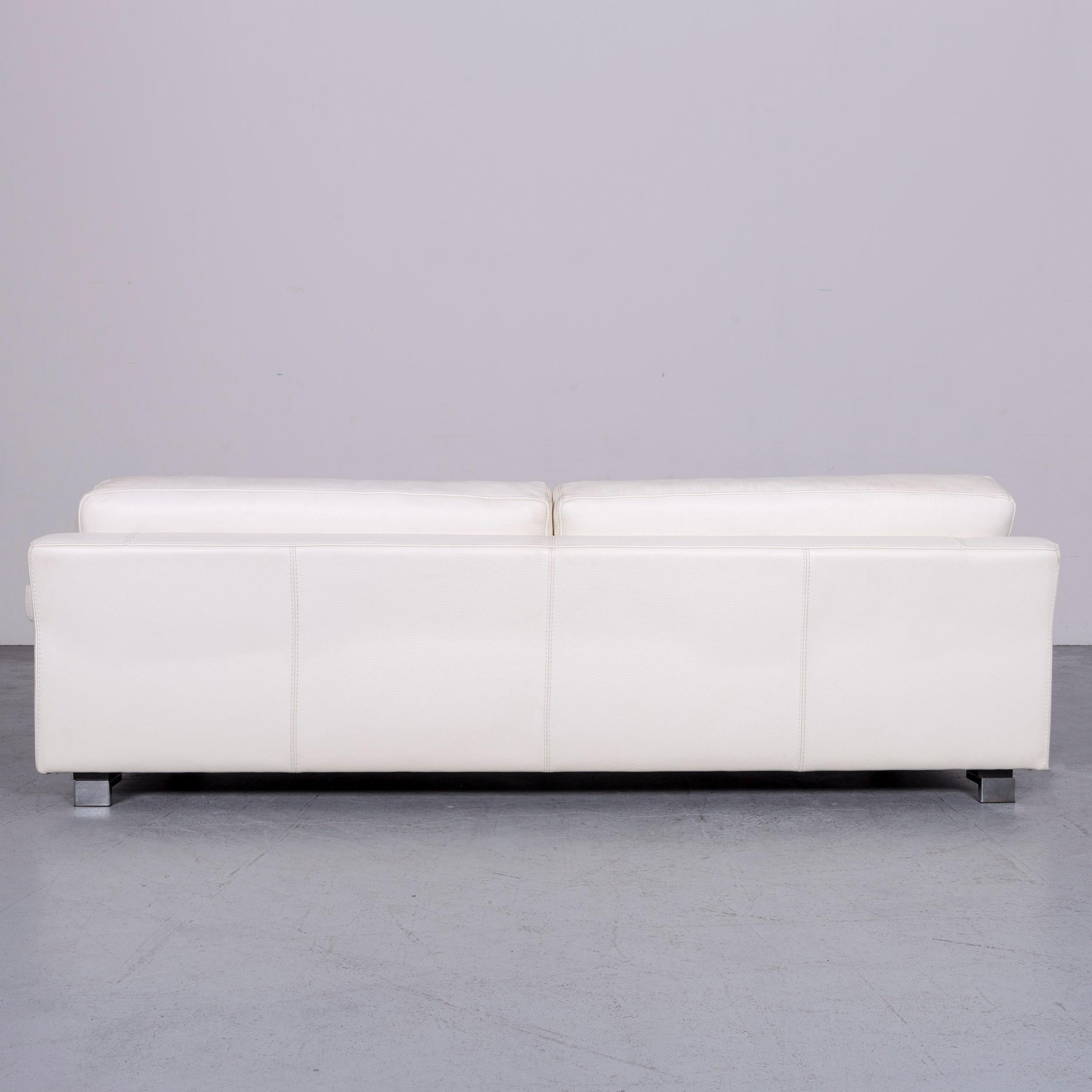 Contemporary Roche Bobois Designer Leather Sofa White Three-Seat Couch