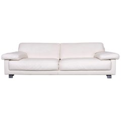 Roche Bobois Designer Leather Sofa White Three-Seat Couch