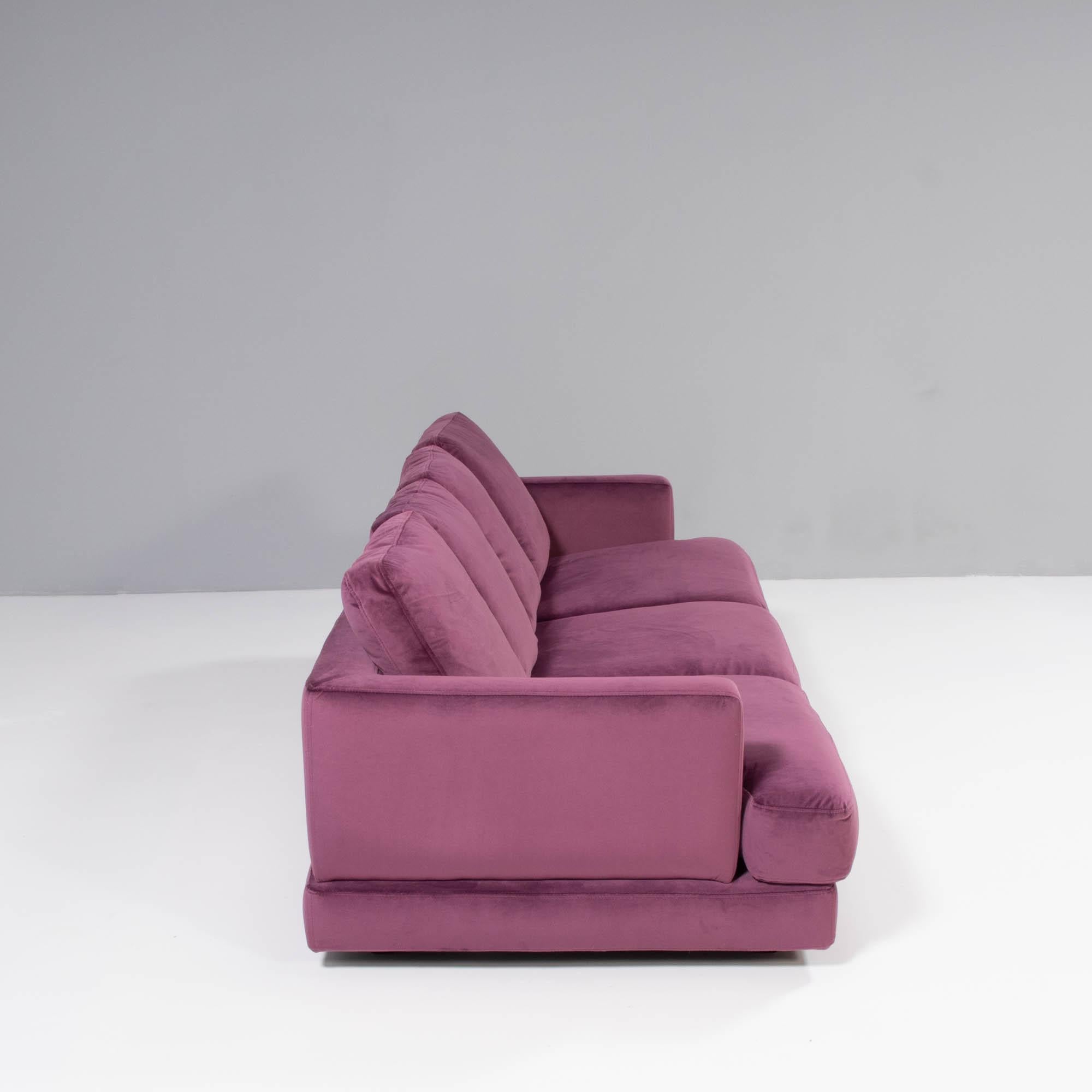 Roche Bobois Eclipse 4 Seater Sofa Deep Purple Velvet In Excellent Condition In Basildon, London
