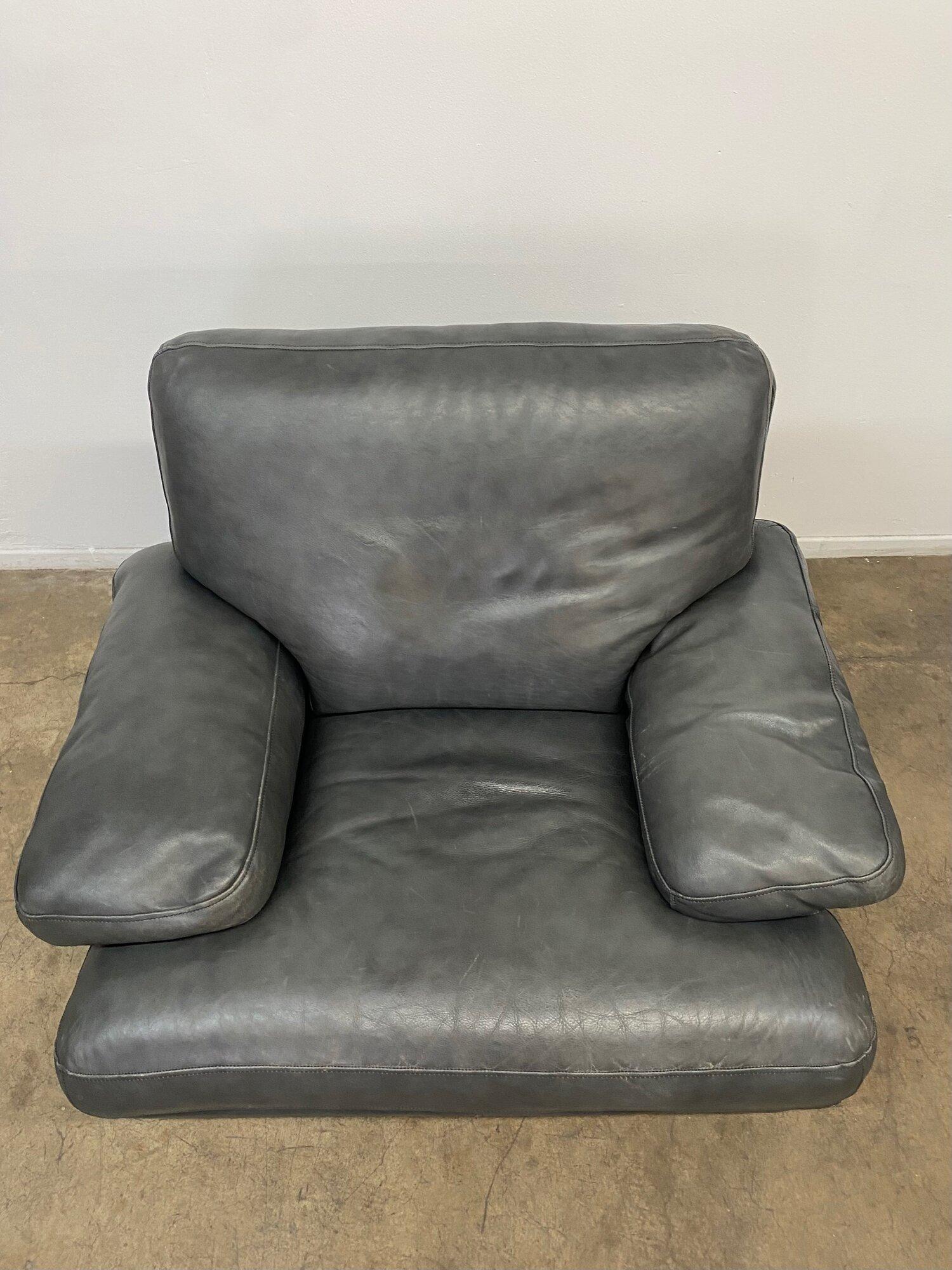 Leather Roche Bobois Feather Down Lounge Chair and Ottoman