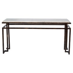 Roche Bobois Floating Steel Console Black Bronze Finish & Travertine Top 1980