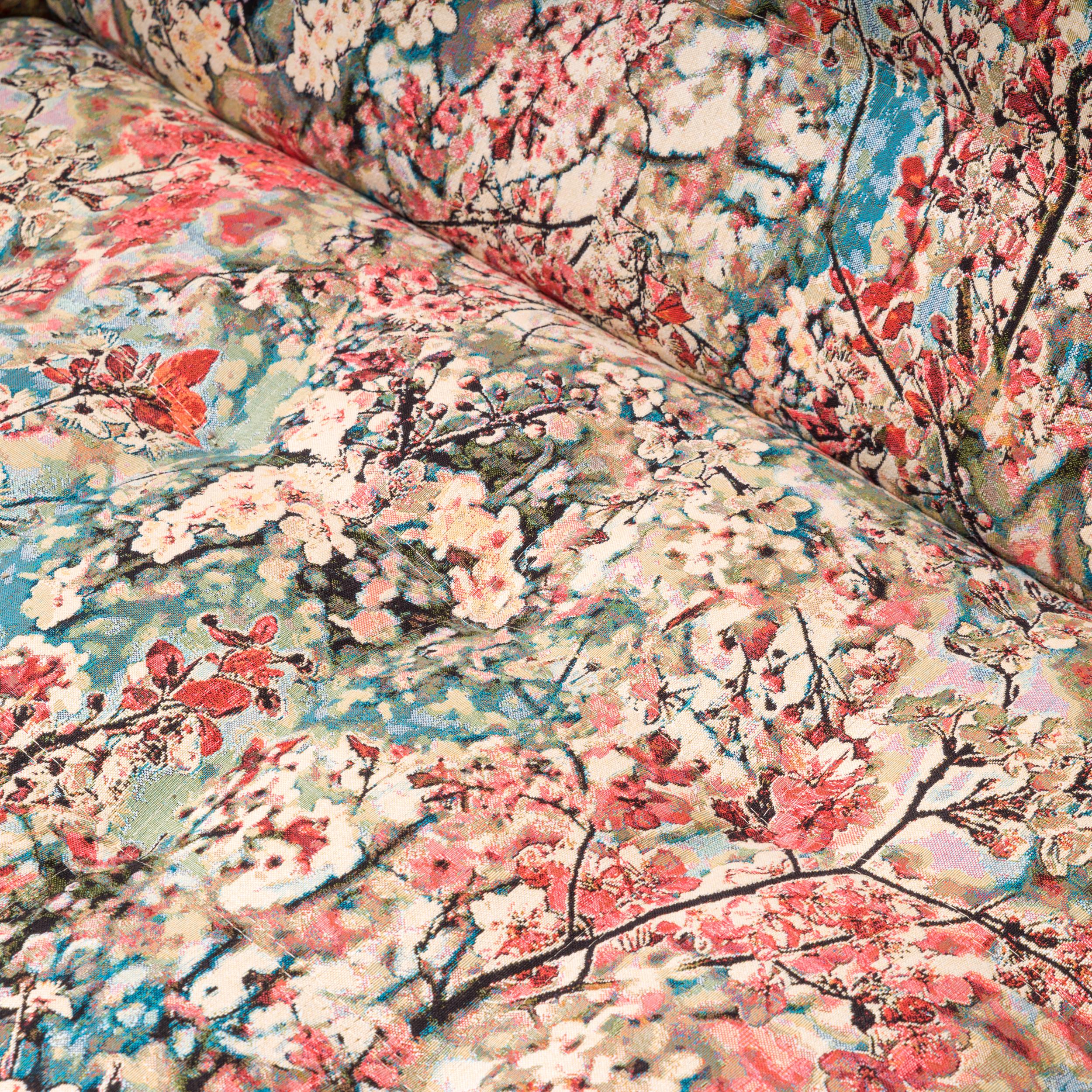 Contemporary Roche Bobois Floral Tufted Fabric Profile 2.5 Seat Sofa