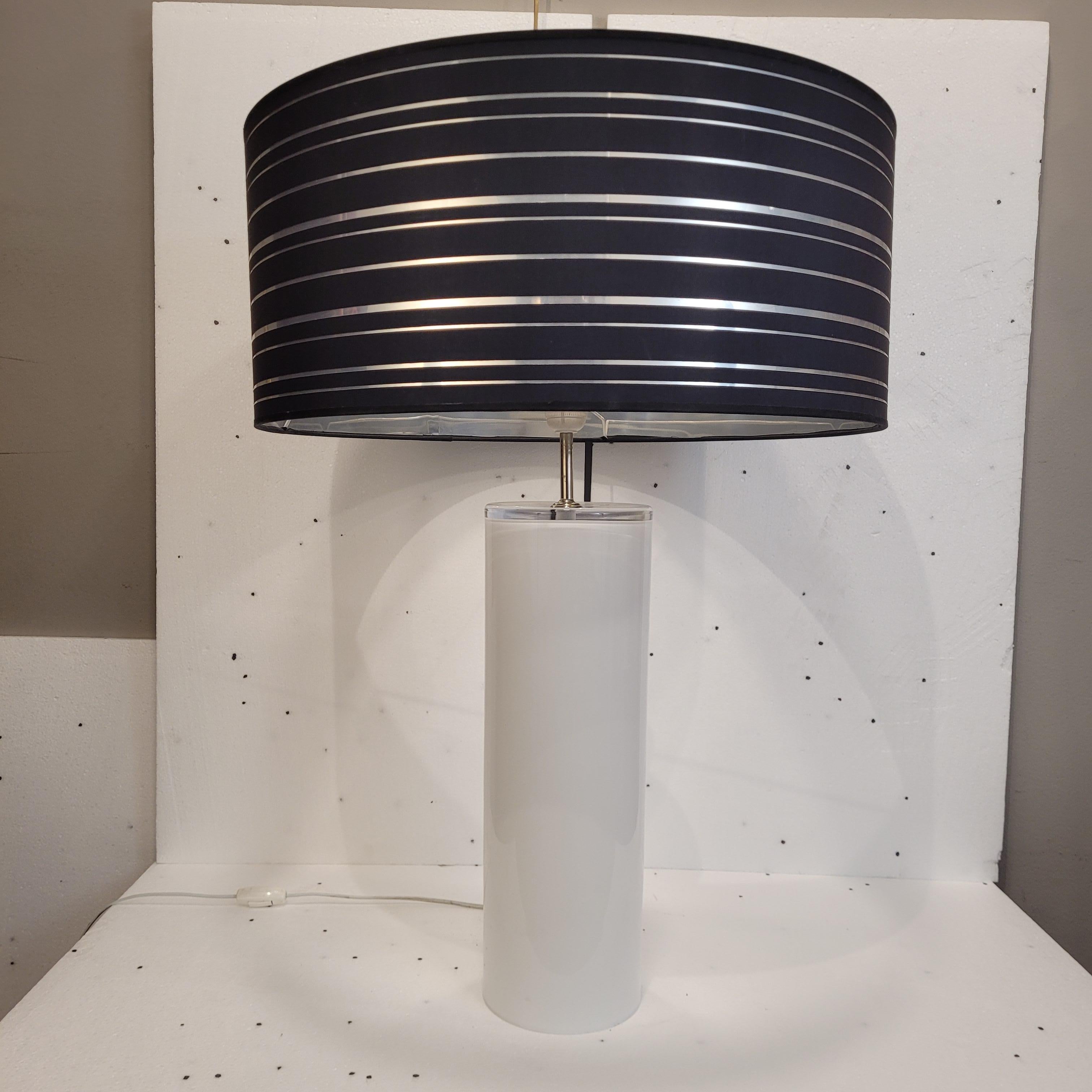 Métal Roche Bobois France  Lampe de table en verre opalin
