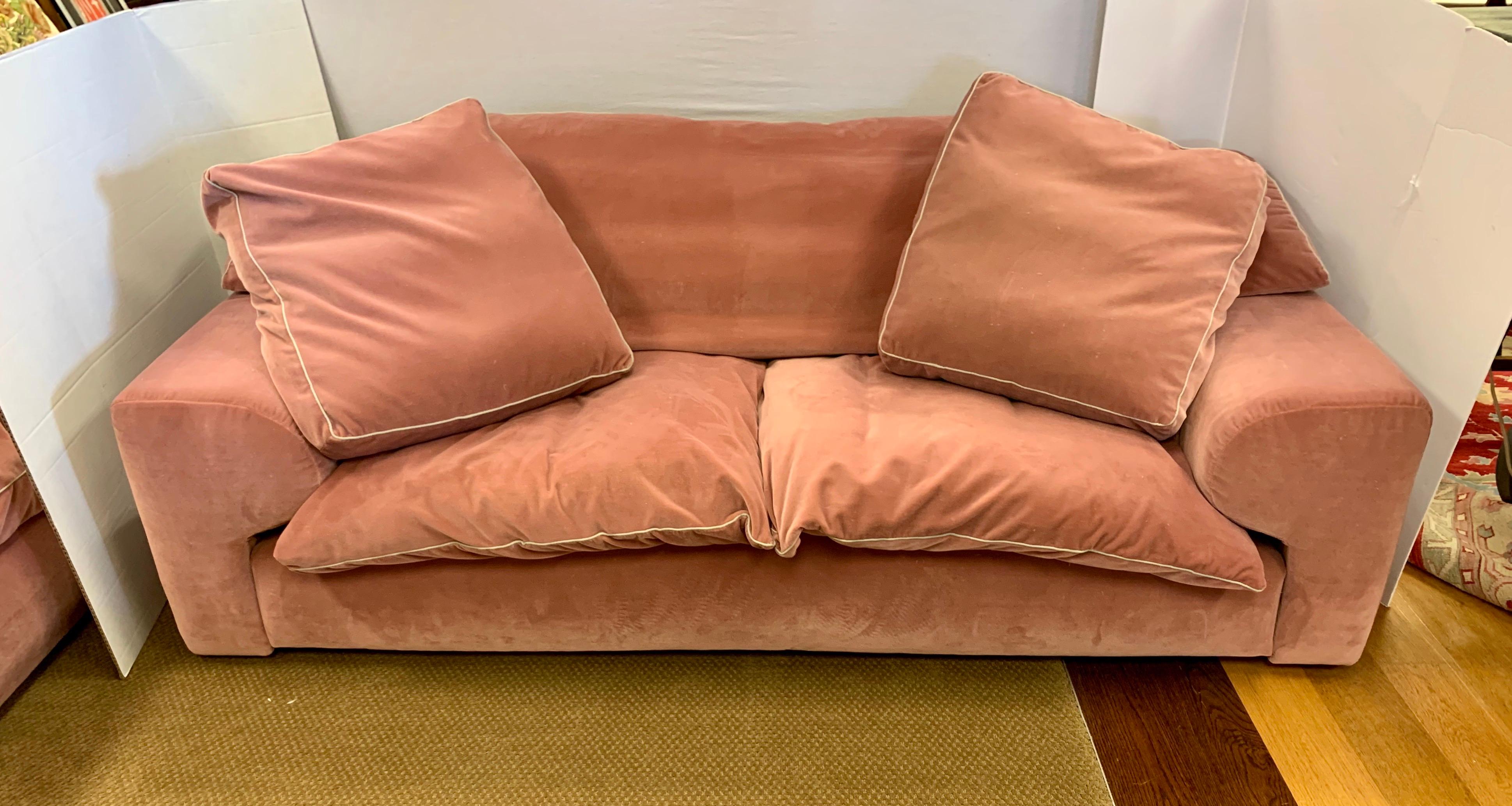 French Roche Bobois Furniture Pink Velvet Loveseat Modern