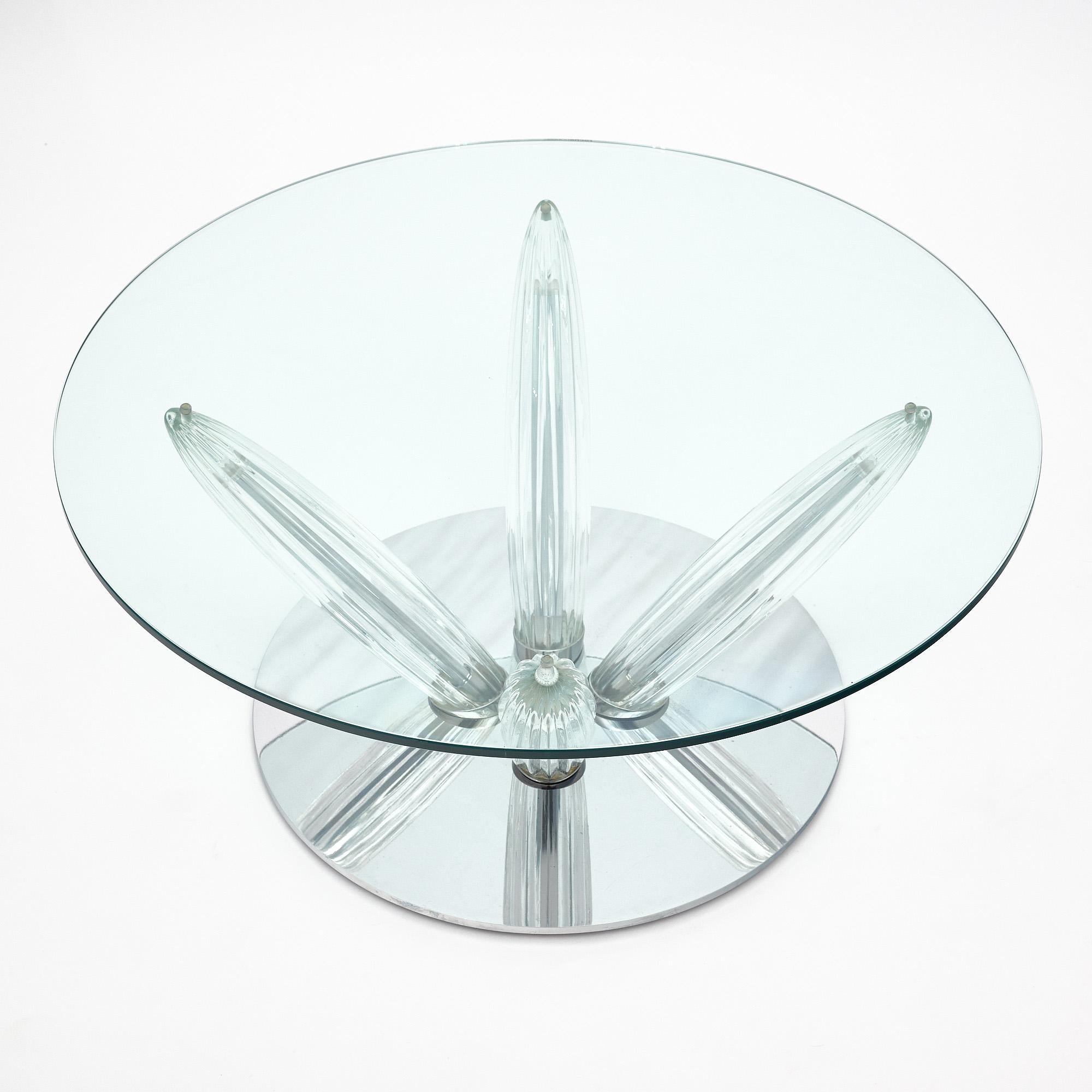 French Roche Bobois Glass and Chrome Coffee Table For Sale