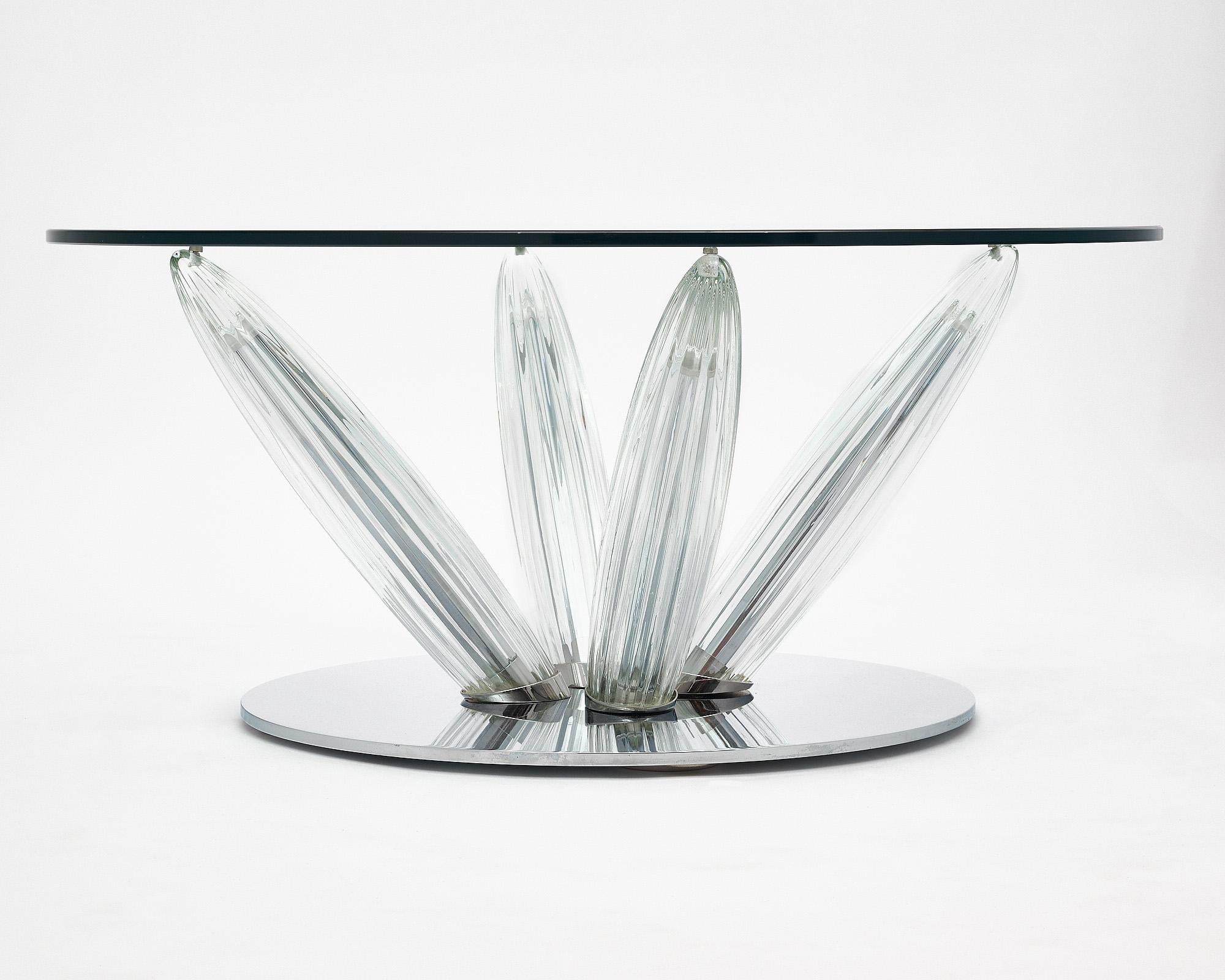 Late 20th Century Roche Bobois Glass and Chrome Coffee Table For Sale