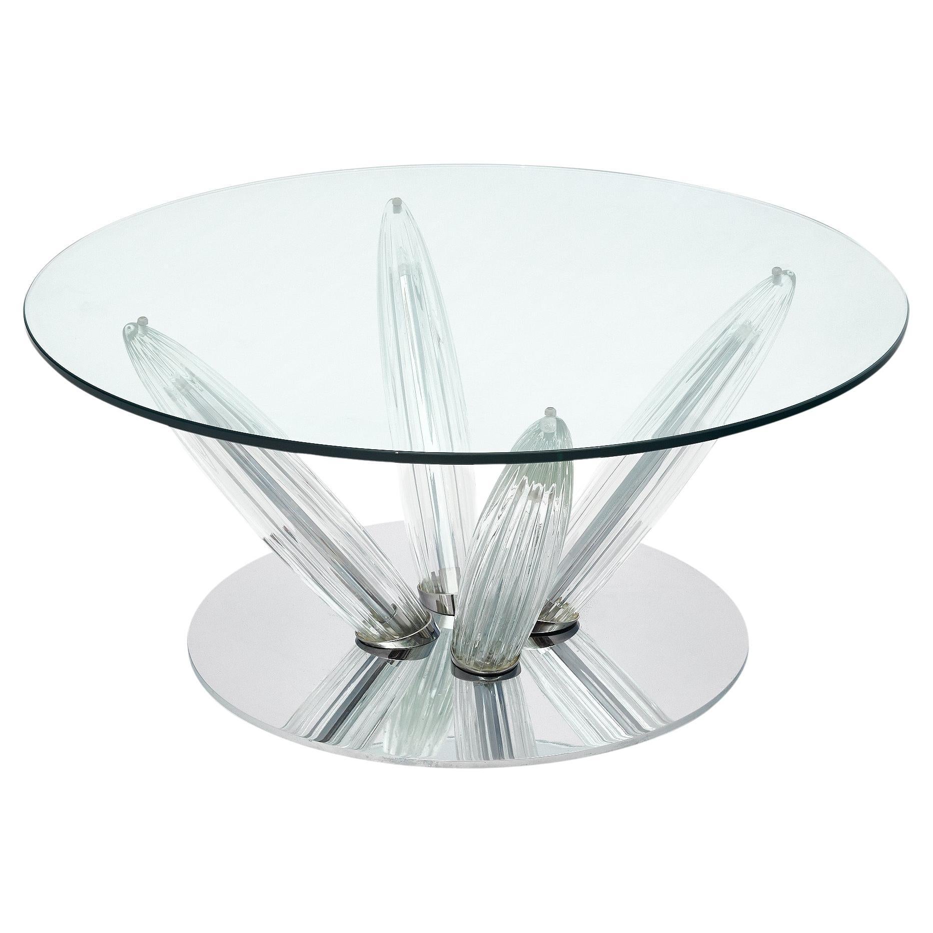 Roche Bobois Glass and Chrome Coffee Table For Sale