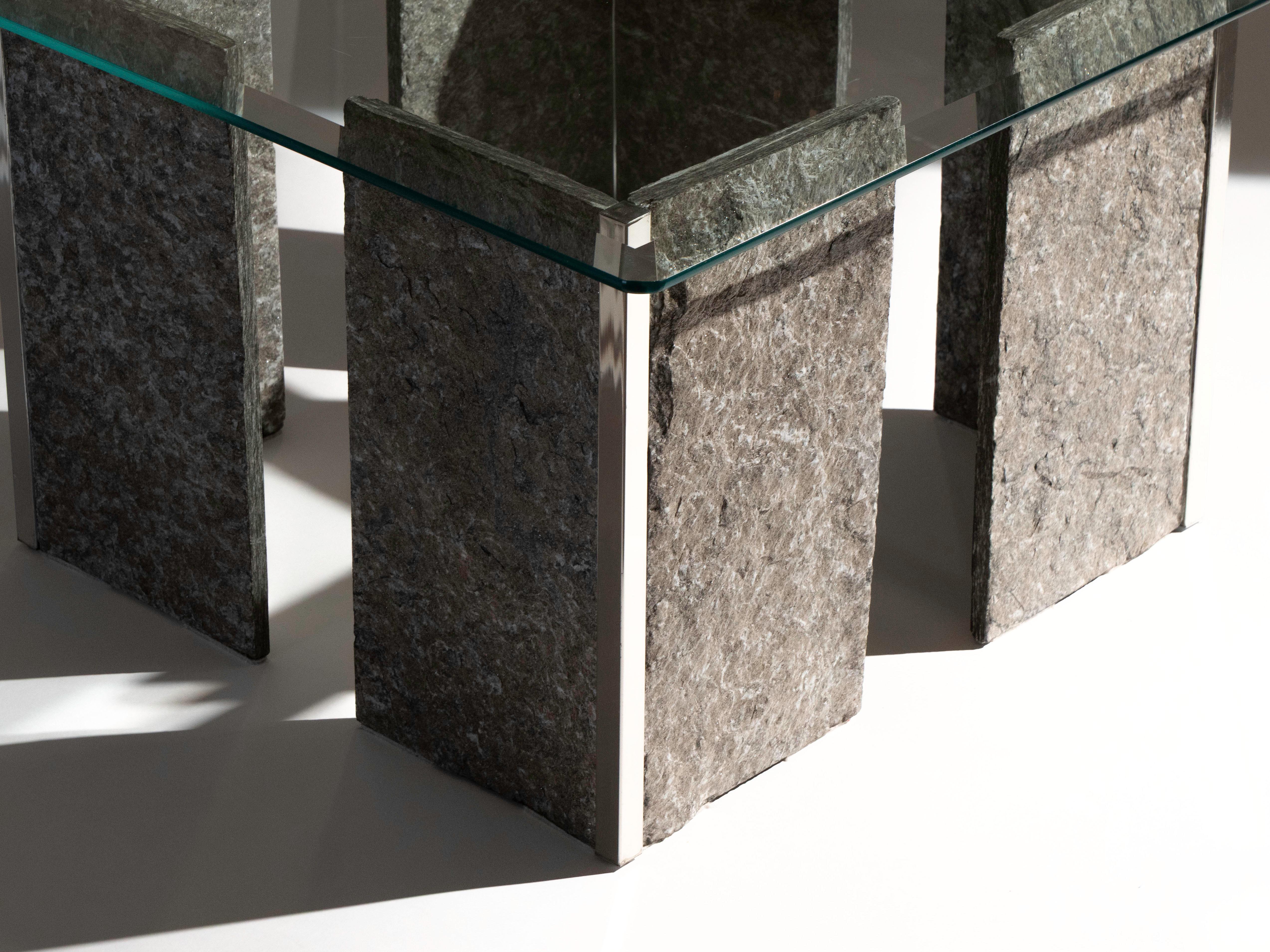 Roche Bobois Glass Coffee Table with Stone & Chrome Base, 1970s In condizioni buone in vendita a Los Angeles, CA