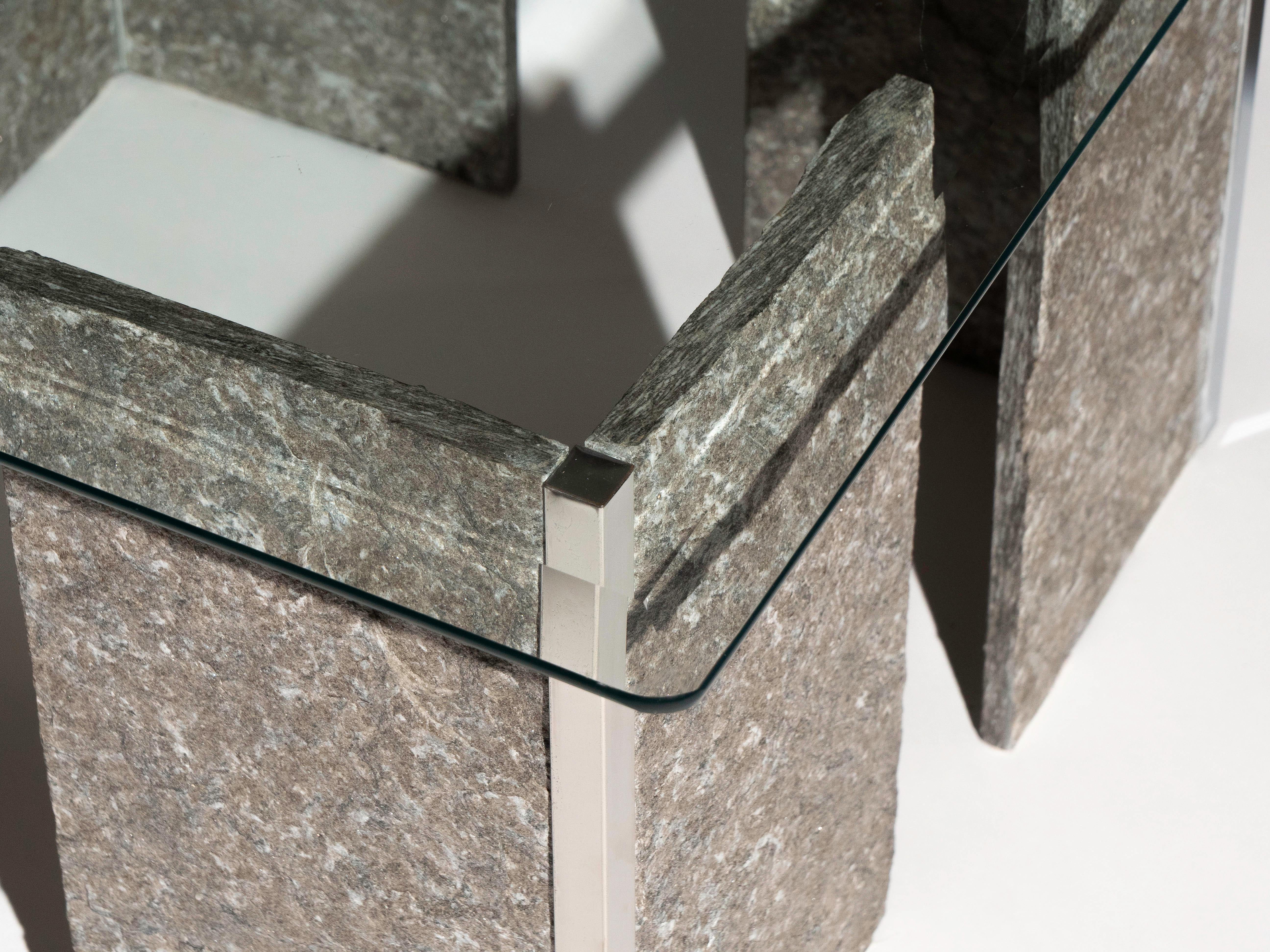 Roche Bobois Glass Coffee Table with Stone & Chrome Base, 1970s in vendita 1