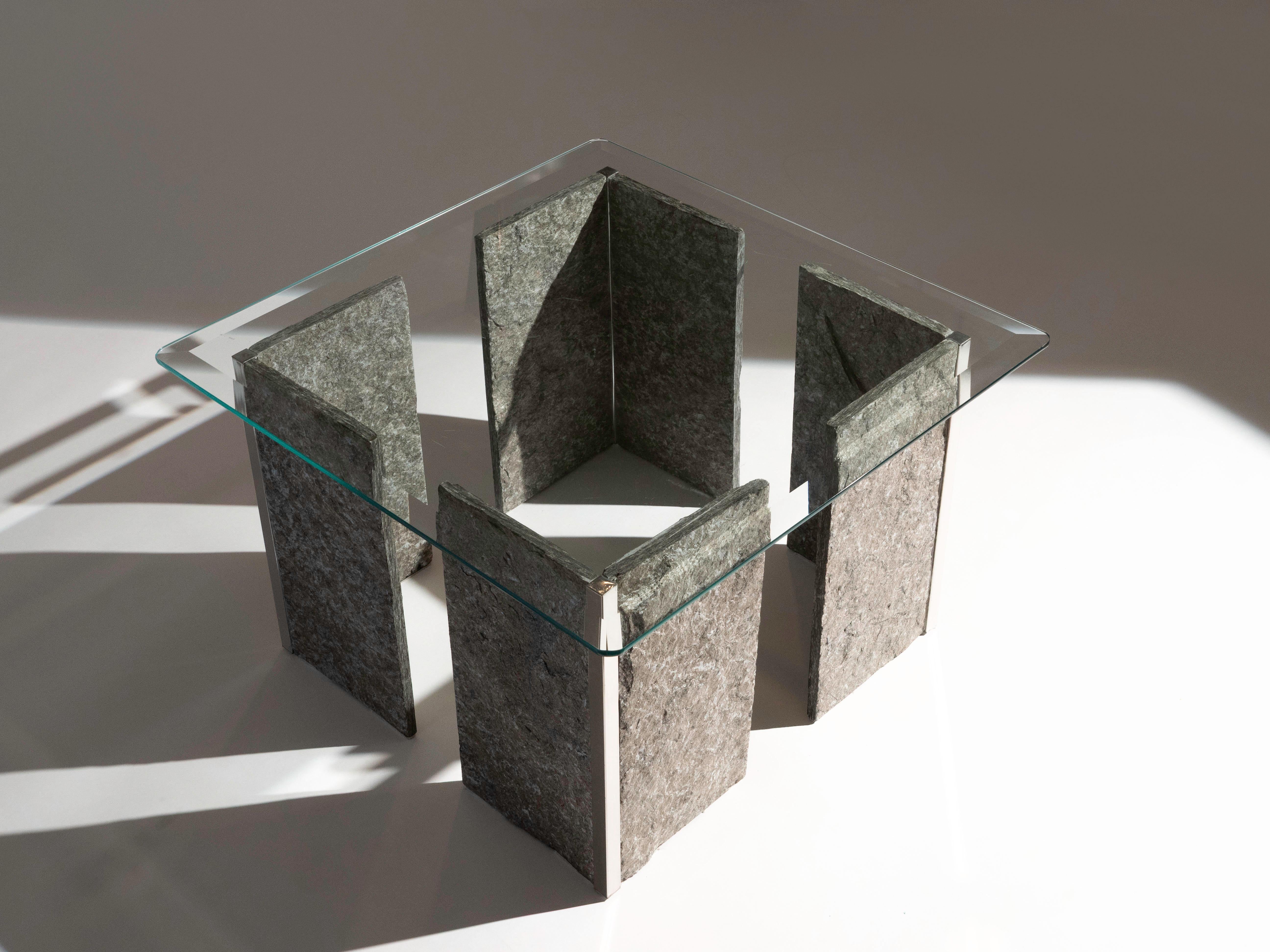 Roche Bobois Glass Coffee Table with Stone & Chrome Base, 1970s in vendita 2