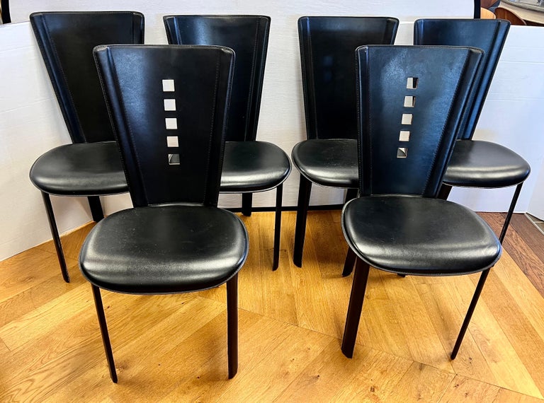 Mid-Century Modern Roche Bobois Glass & Faux Marble Dining Table, 6 Cattelan Italia Dining Chairs  For Sale