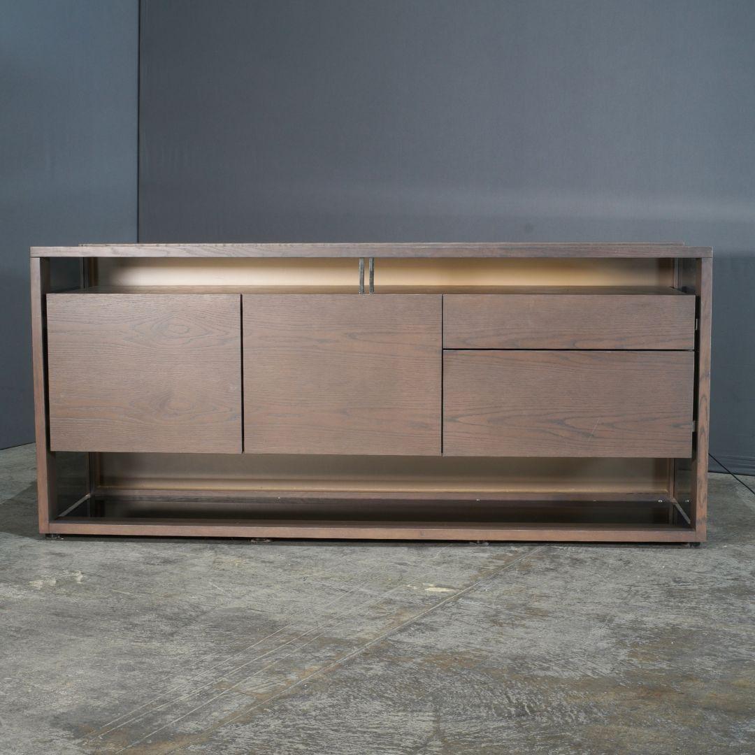Moderne Buffet en verre anthracite et verre fumé Roche Bobois