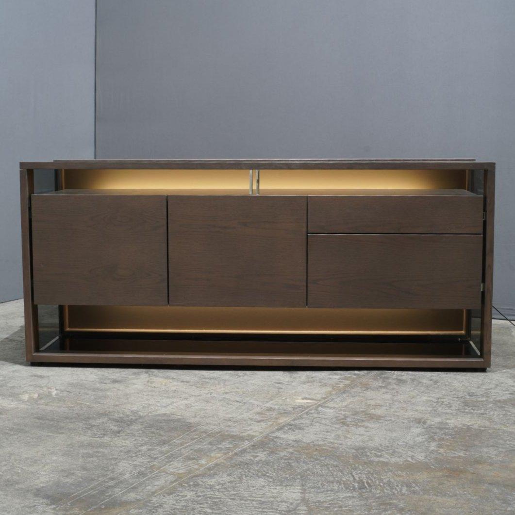 Français Buffet en verre anthracite et verre fumé Roche Bobois