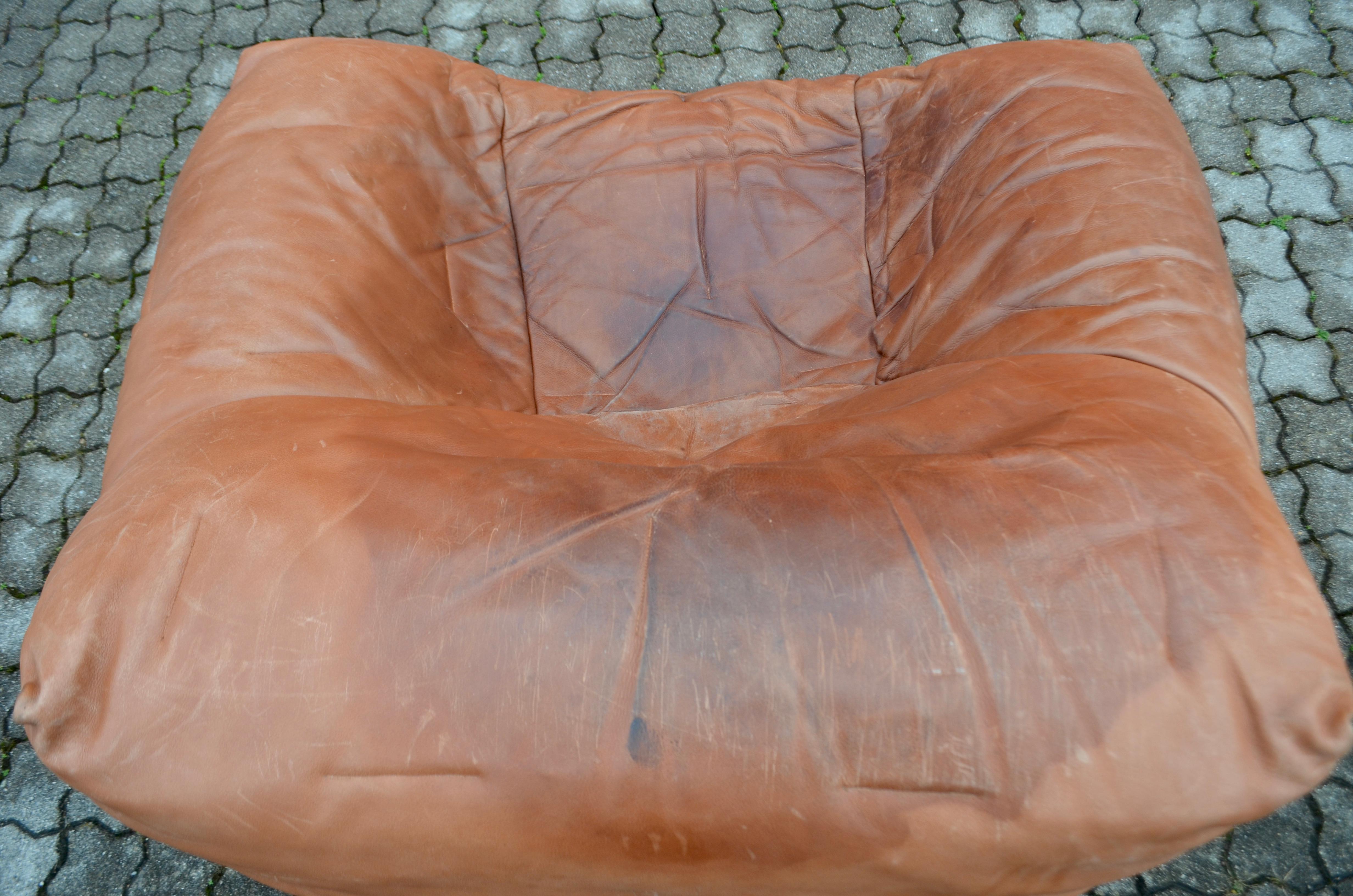 Roche Bobois Hans Hopfer Vintage Informel Cognac Aniline Leather Lounge Chair For Sale 1