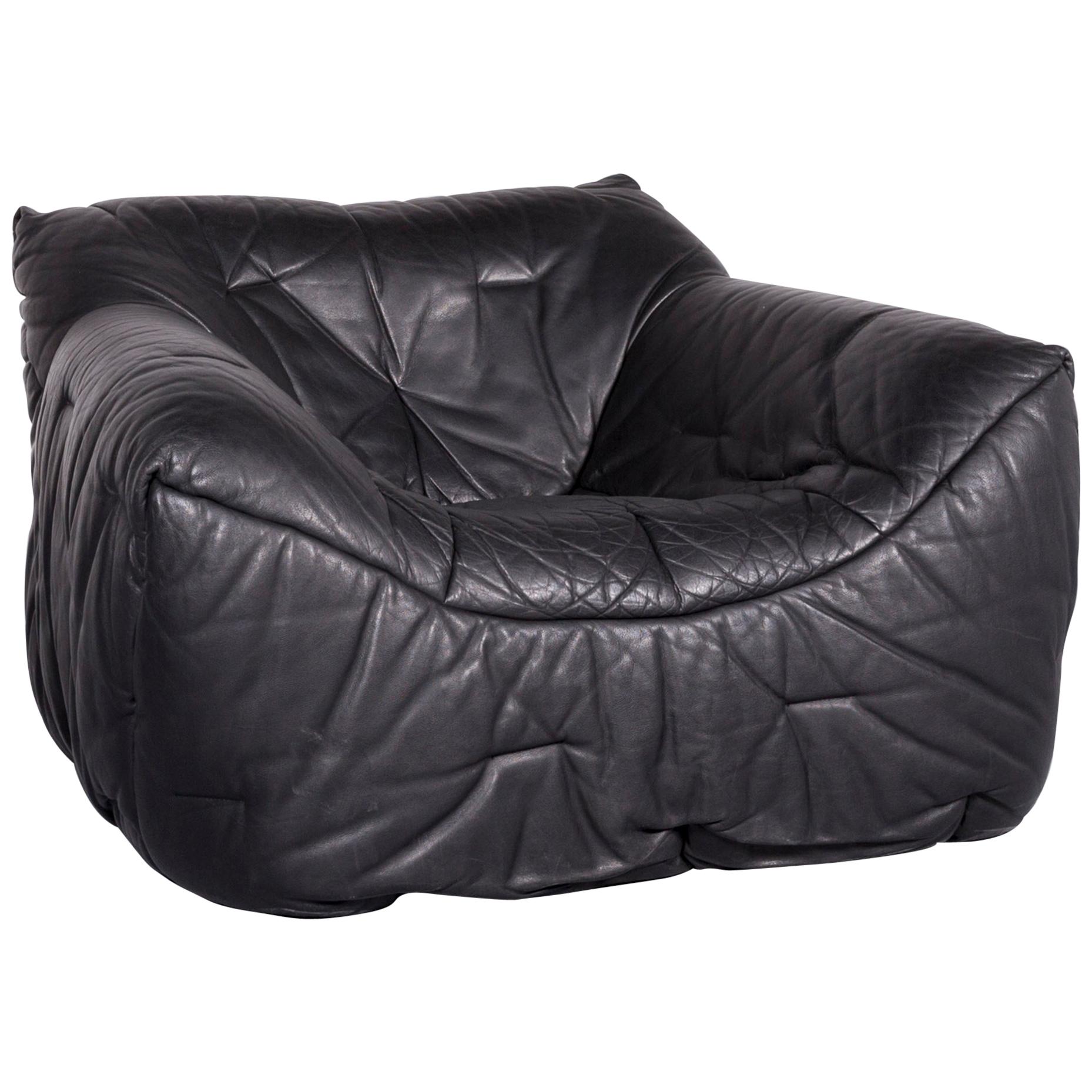 Roche Bobois Informel Designer Leather Armchair Black One-Seat Couch For Sale