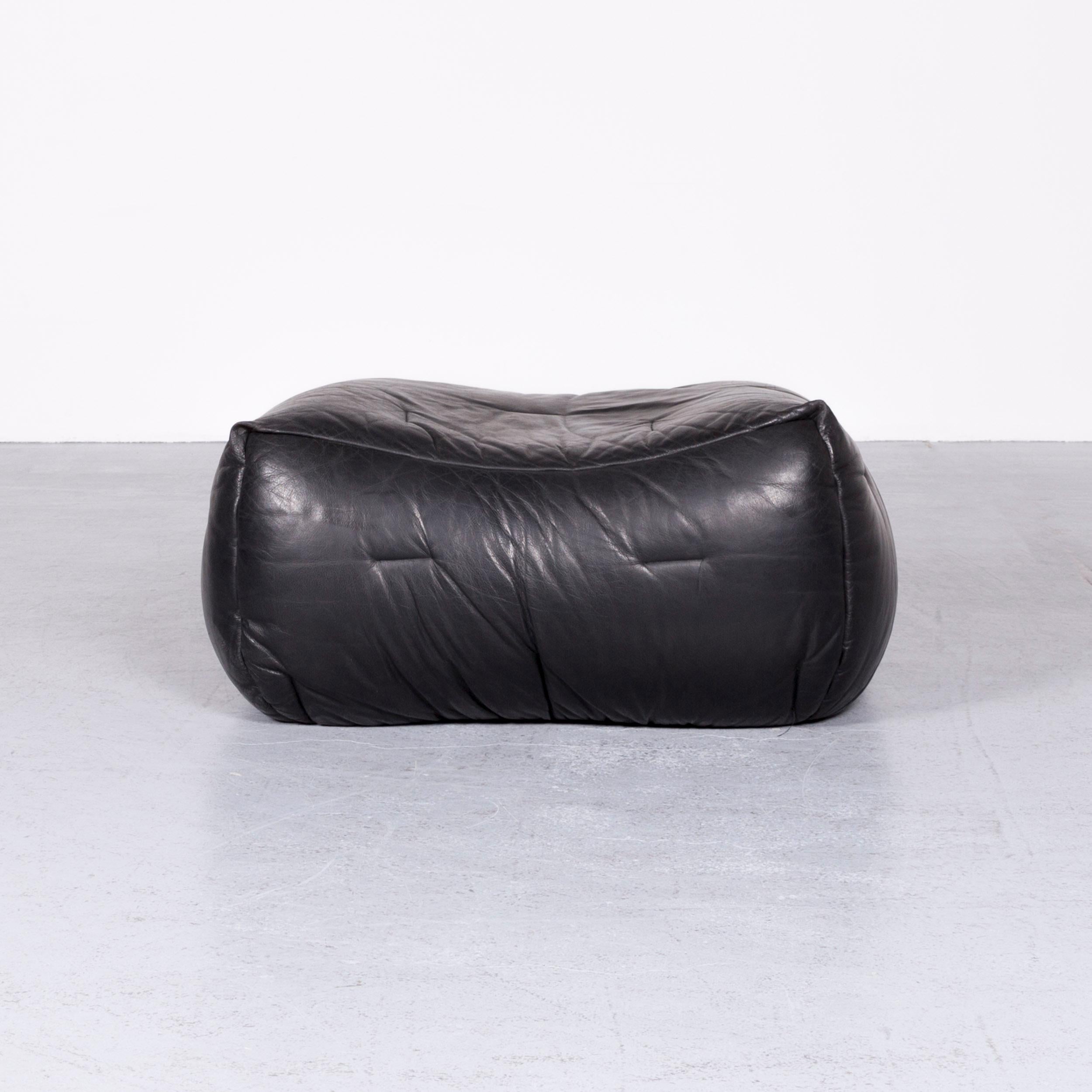 French Roche Bobois Informel Designer Leather Footstool Black For Sale