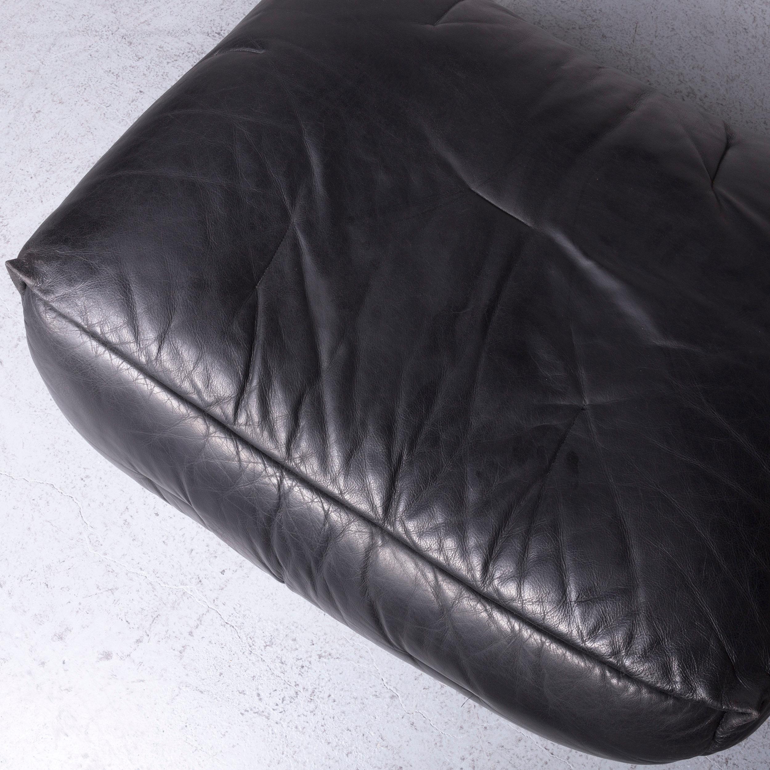 Roche Bobois Informel Designer Leather Footstool Black In Good Condition For Sale In Cologne, DE