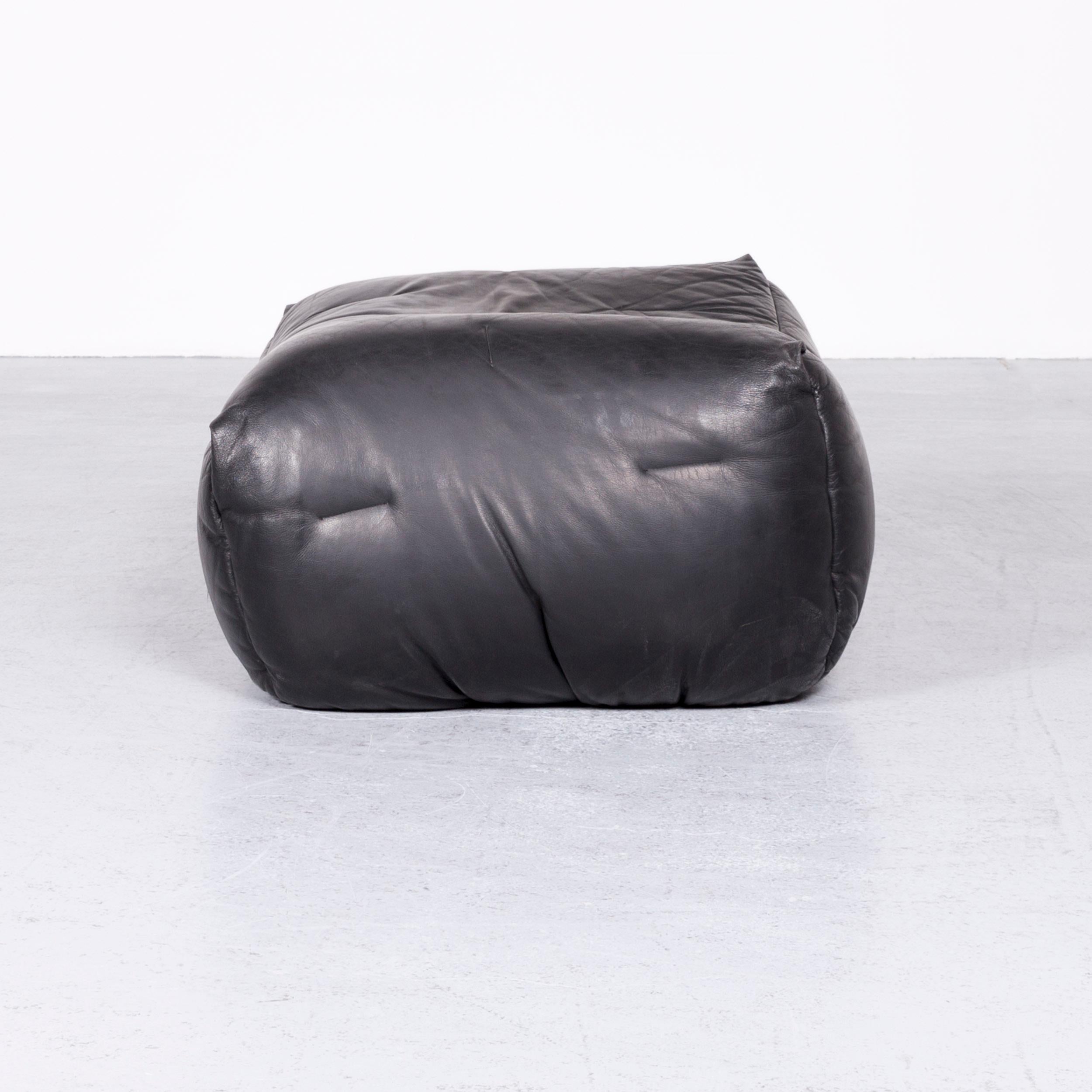 Contemporary Roche Bobois Informel Designer Leather Footstool Black For Sale