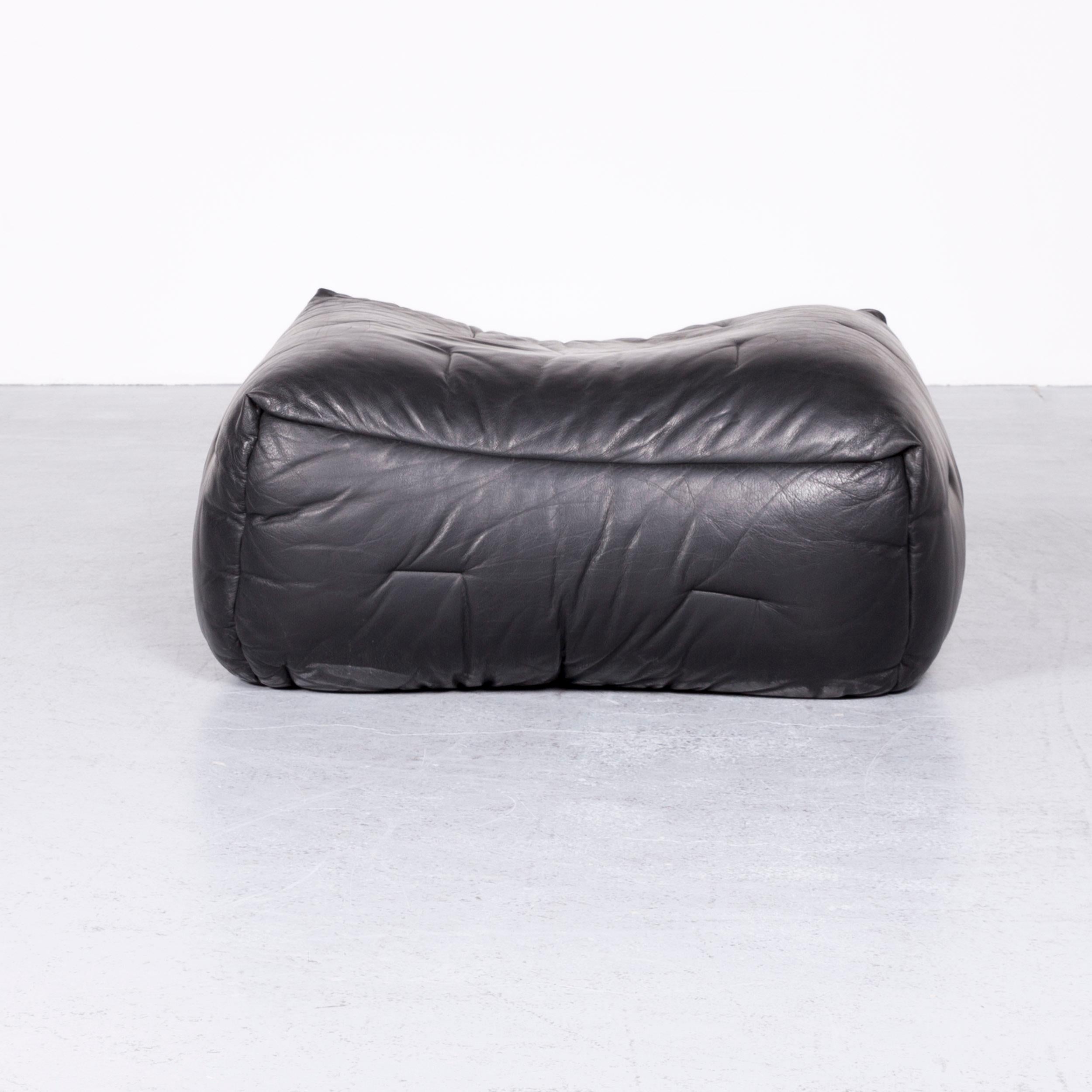 Roche Bobois Informel Designer Leather Footstool Black For Sale 1