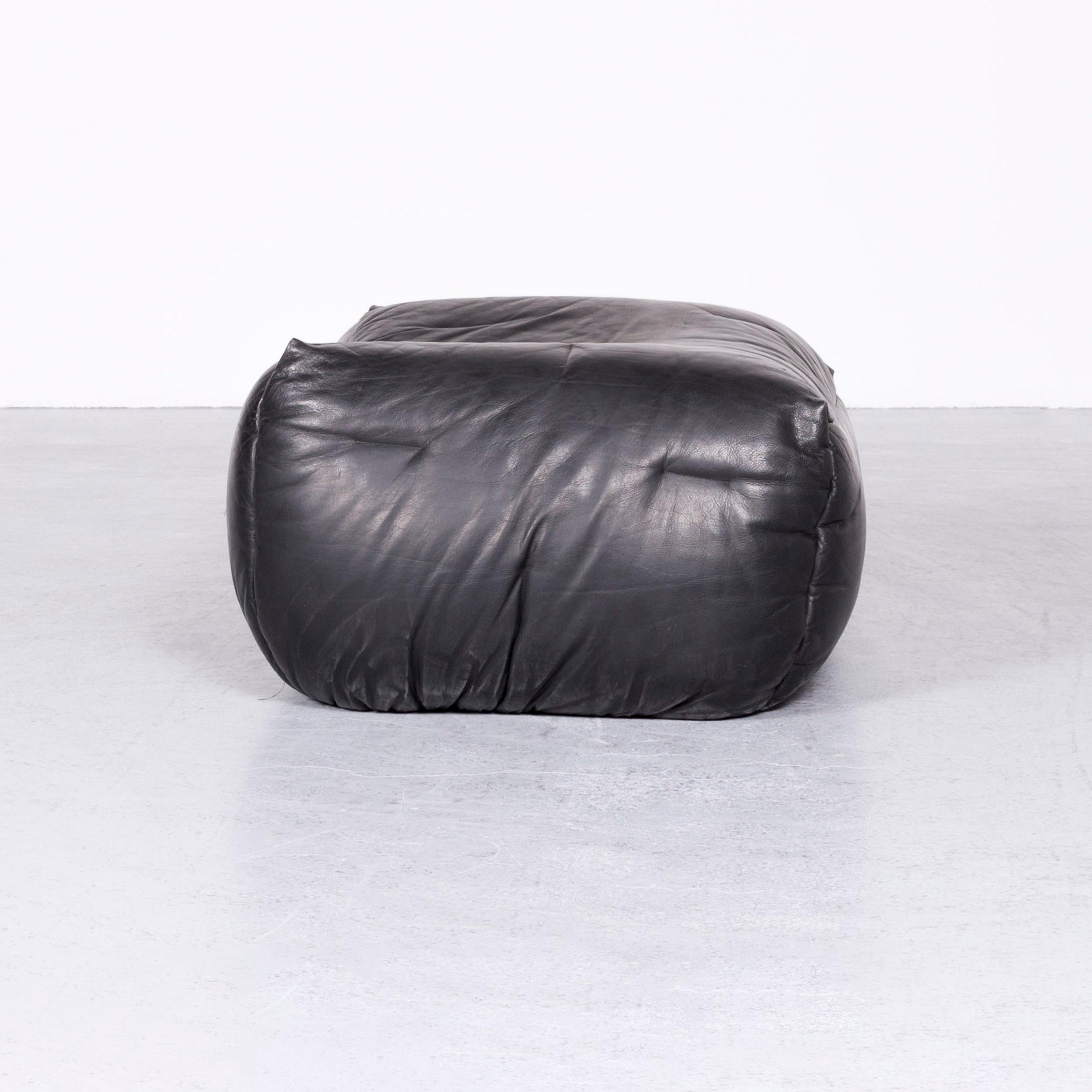 Roche Bobois Informel Designer Leather Footstool Black For Sale 2