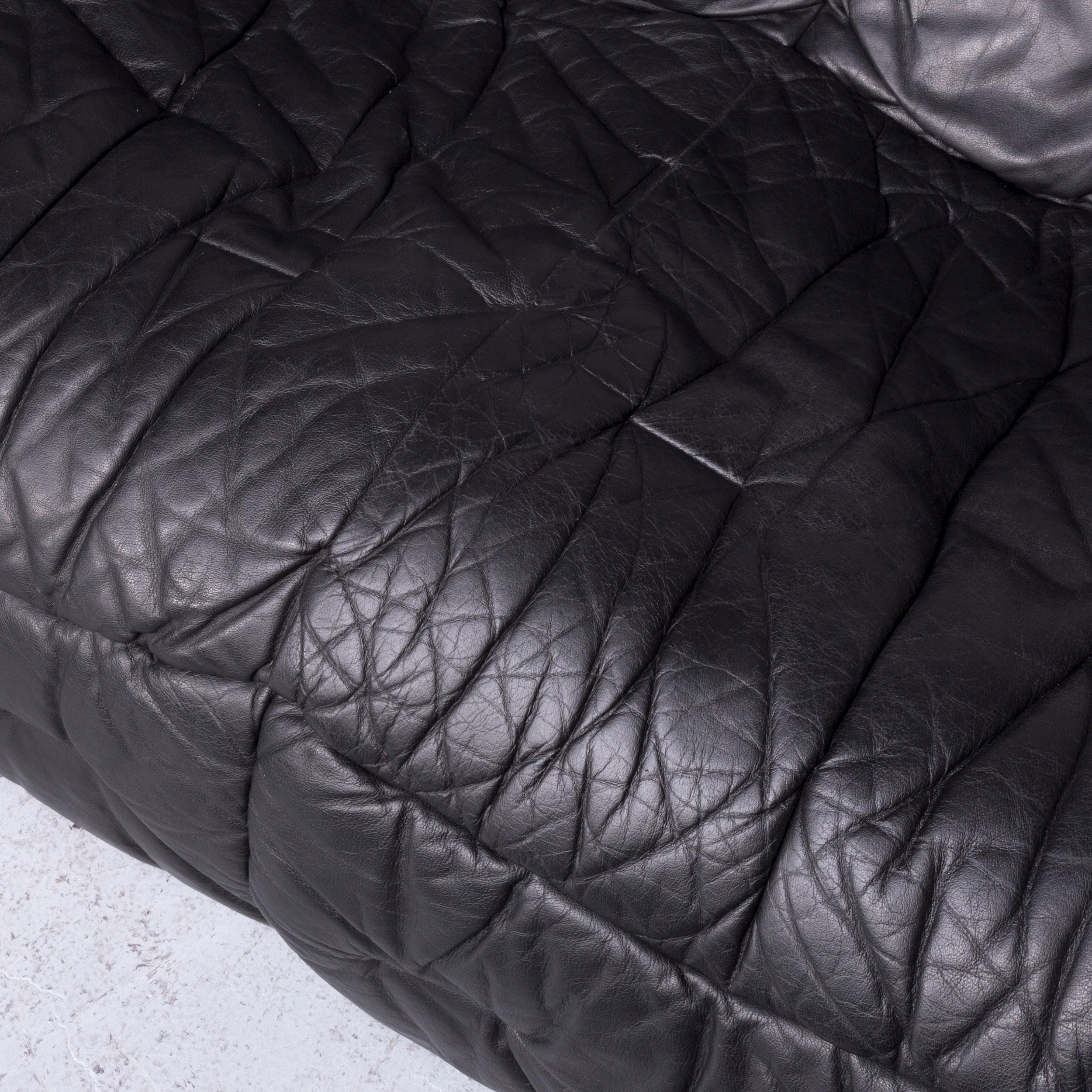 Roche Bobois Informel Designer Leather Sofa Black Three-Seat Couch In Good Condition In Cologne, DE
