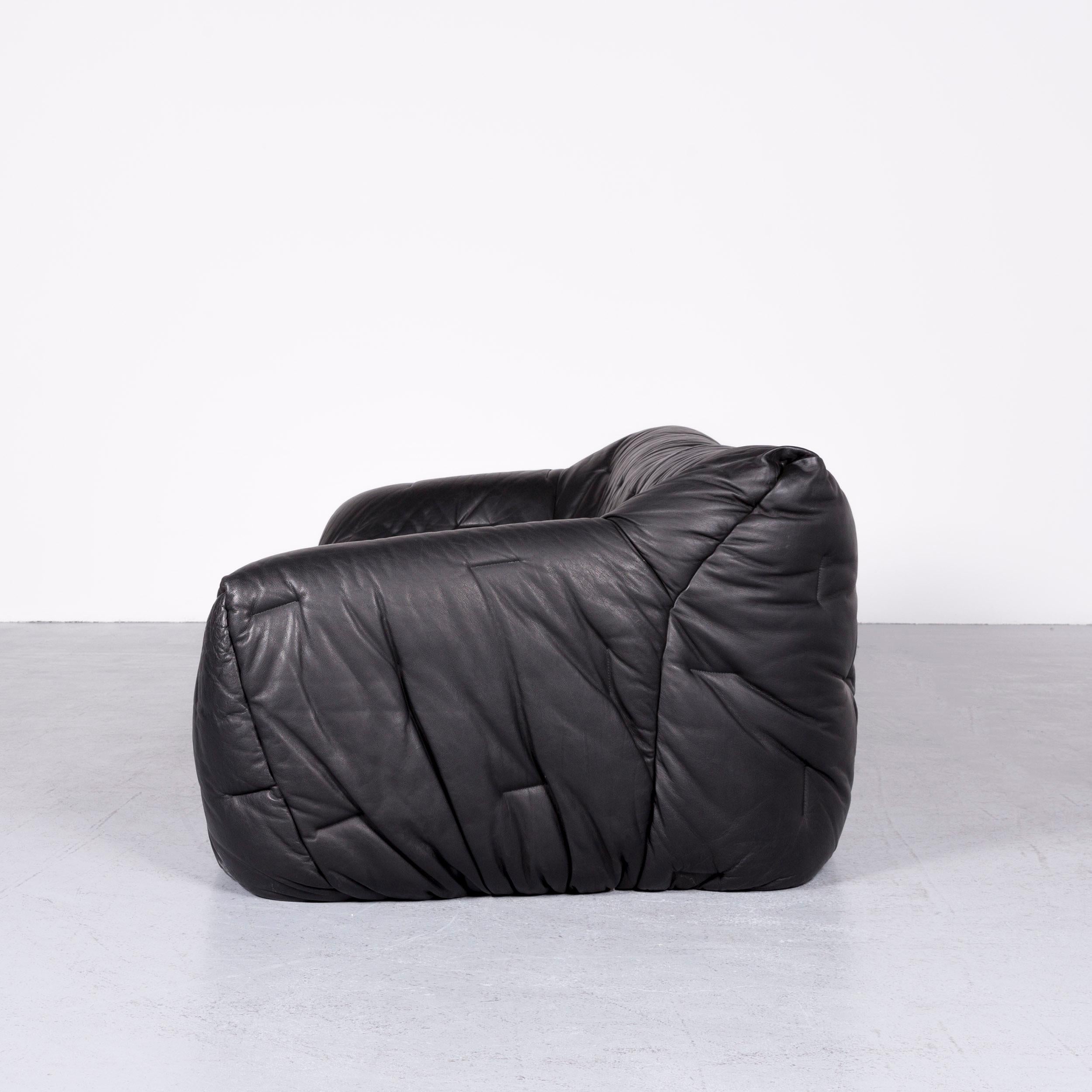Roche Bobois Informel Designer Leather Sofa Black Three-Seat Couch 2
